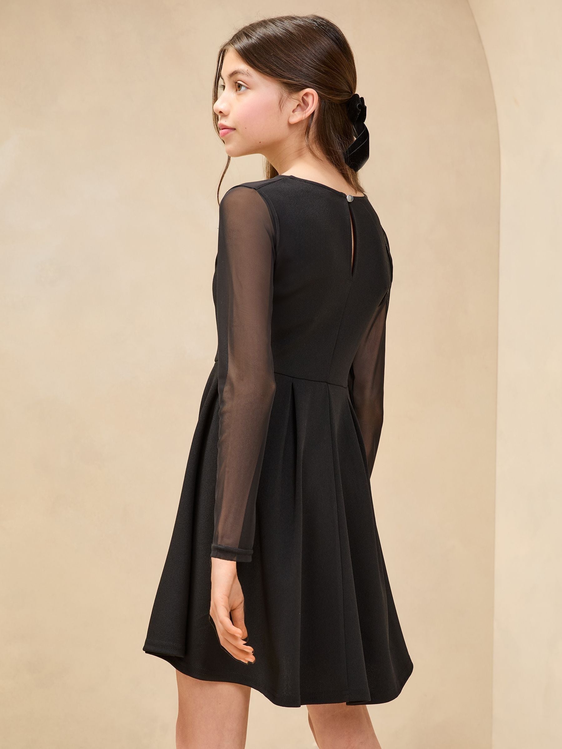 Black Mesh Skater Dress (7-16yrs)