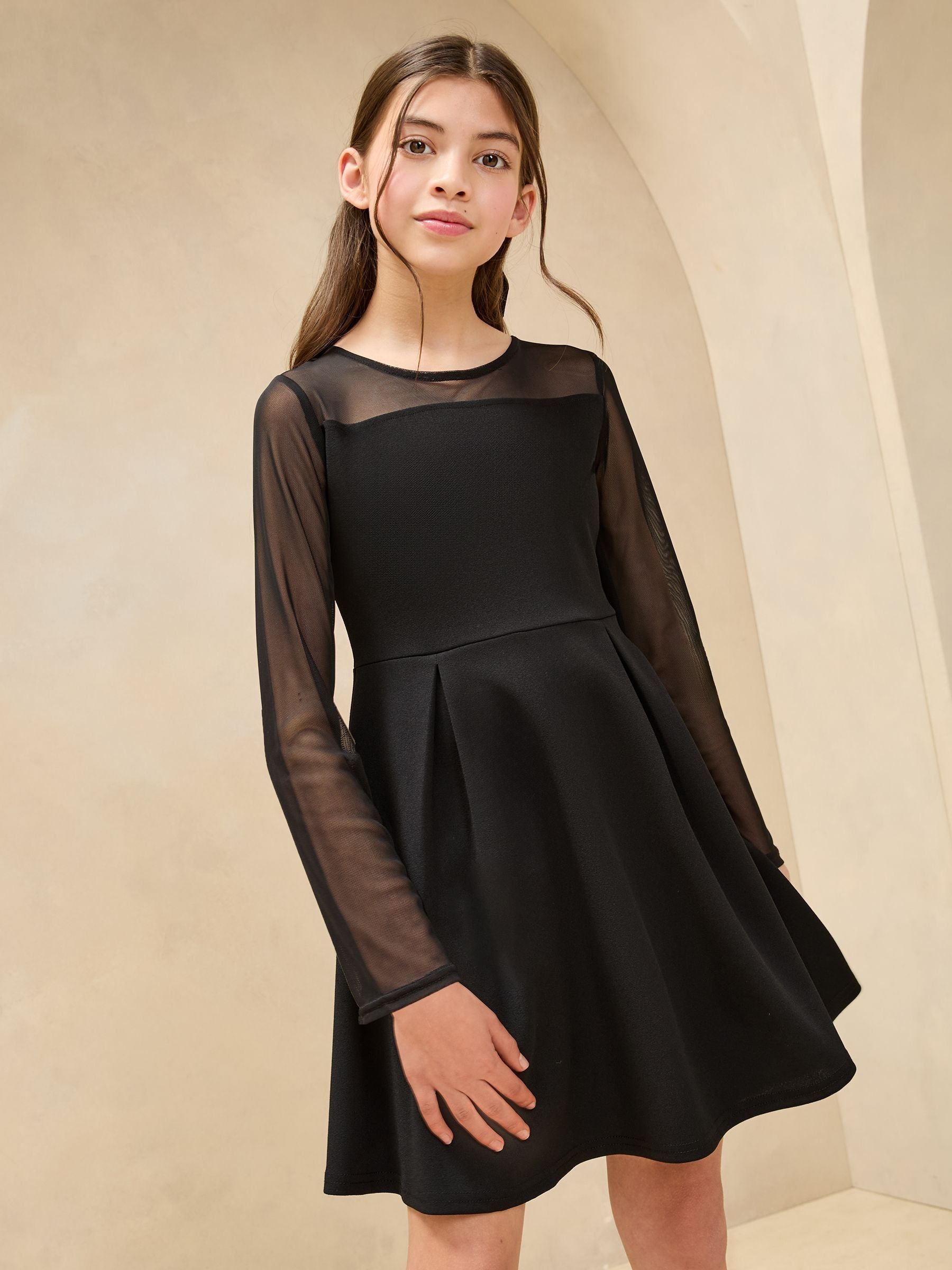 Black Mesh Skater Dress (7-16yrs)