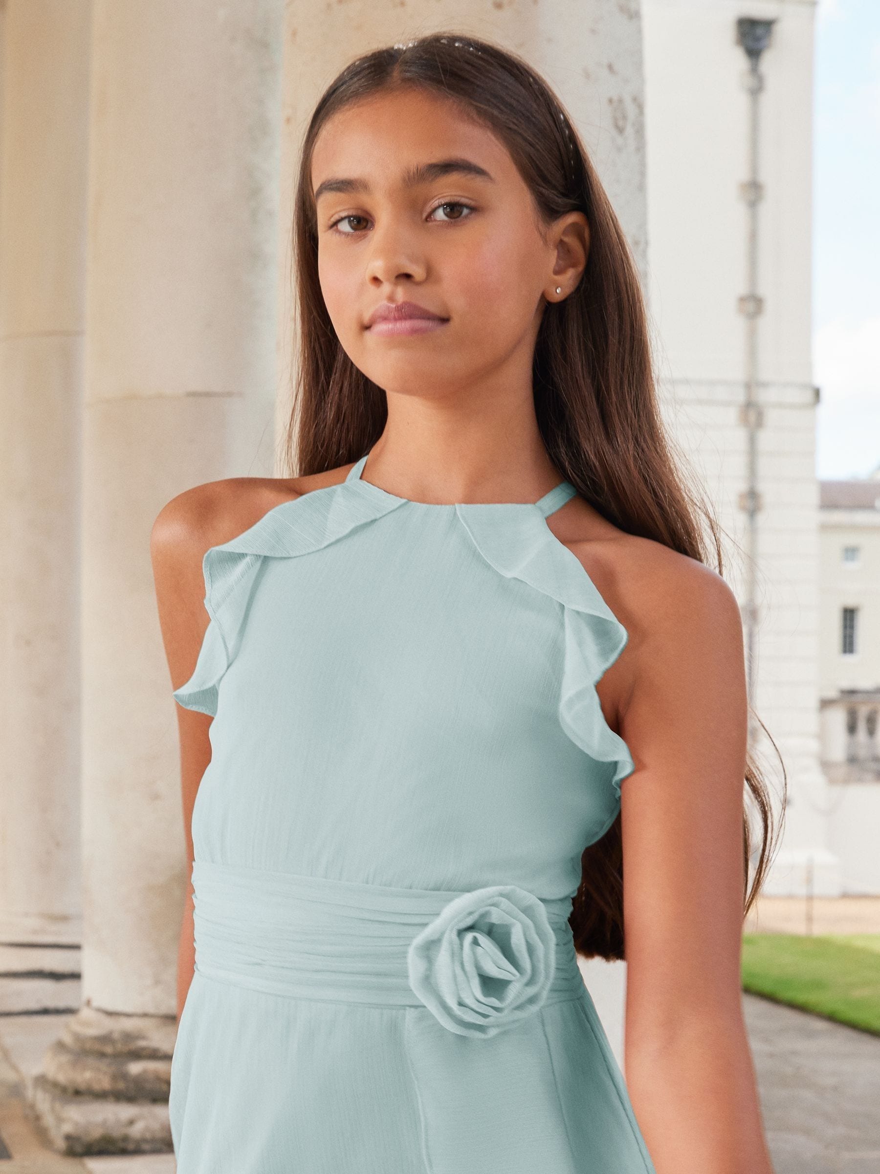 Lipsy Blue Ruffle Corsage Maxi Prom Dress (7-16yrs)