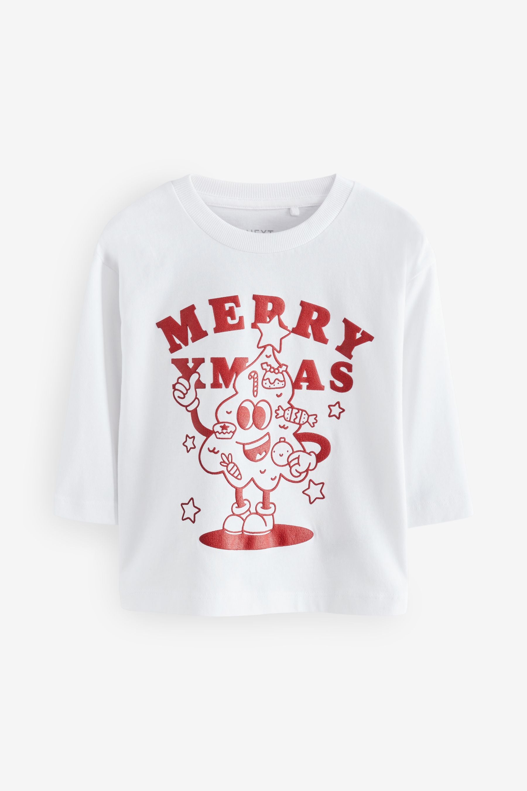 White Long Sleeves Christmas 100% Cotton T-Shirt (3mths-7yrs)