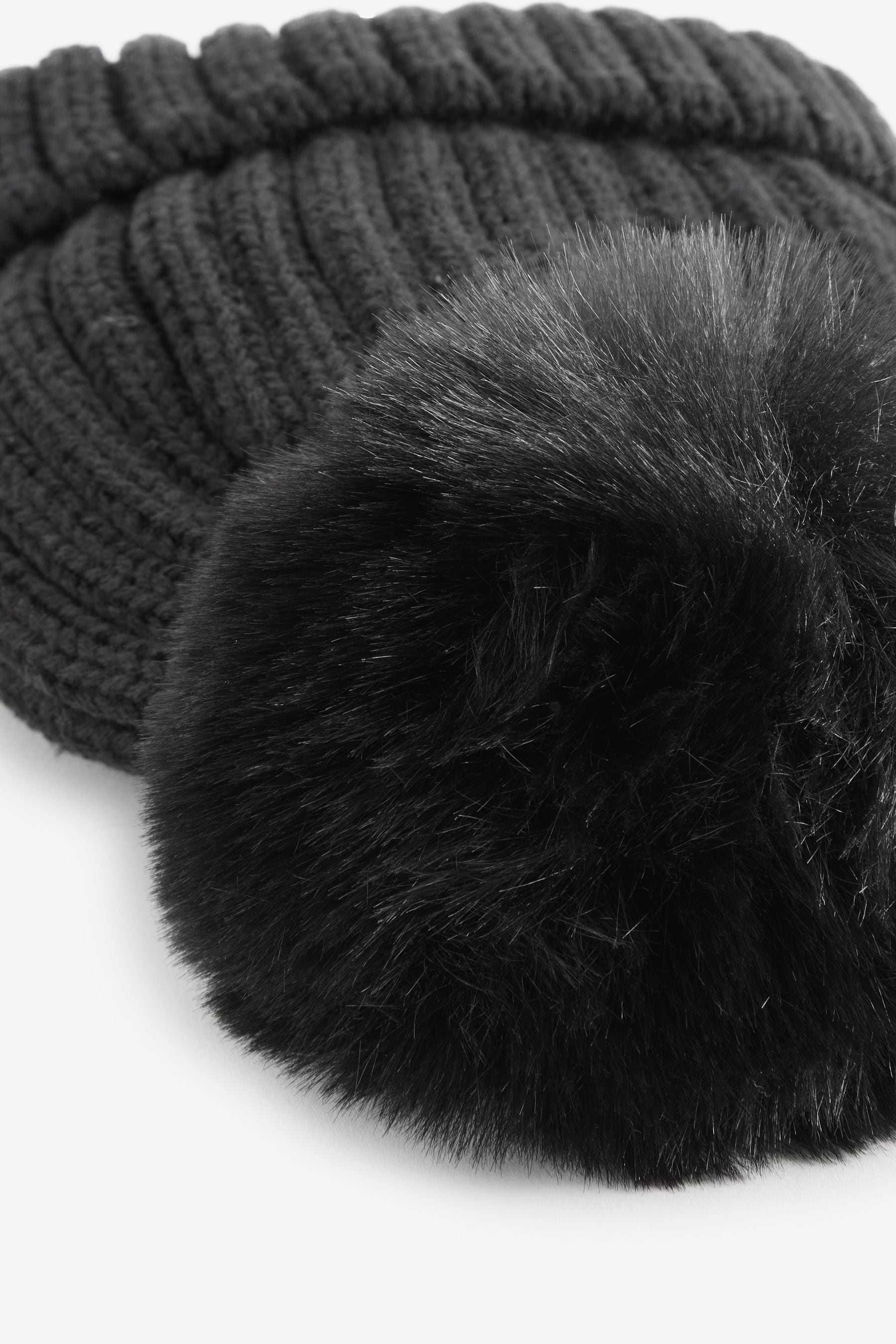 Black Rib Pom Beanie Hat (3mths-16yrs)