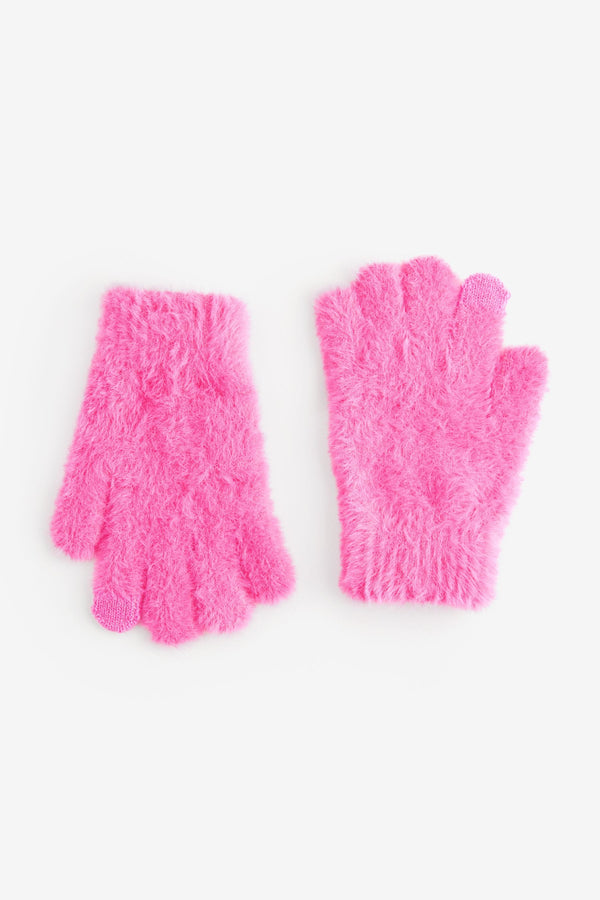 Bright Pink Fluffy Gloves (3-16yrs)