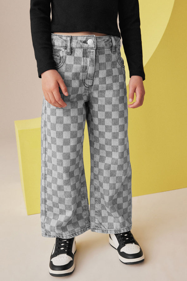 Grey Denim Checkerboard 100% Cotton Wide Leg Jeans (3-16yrs)