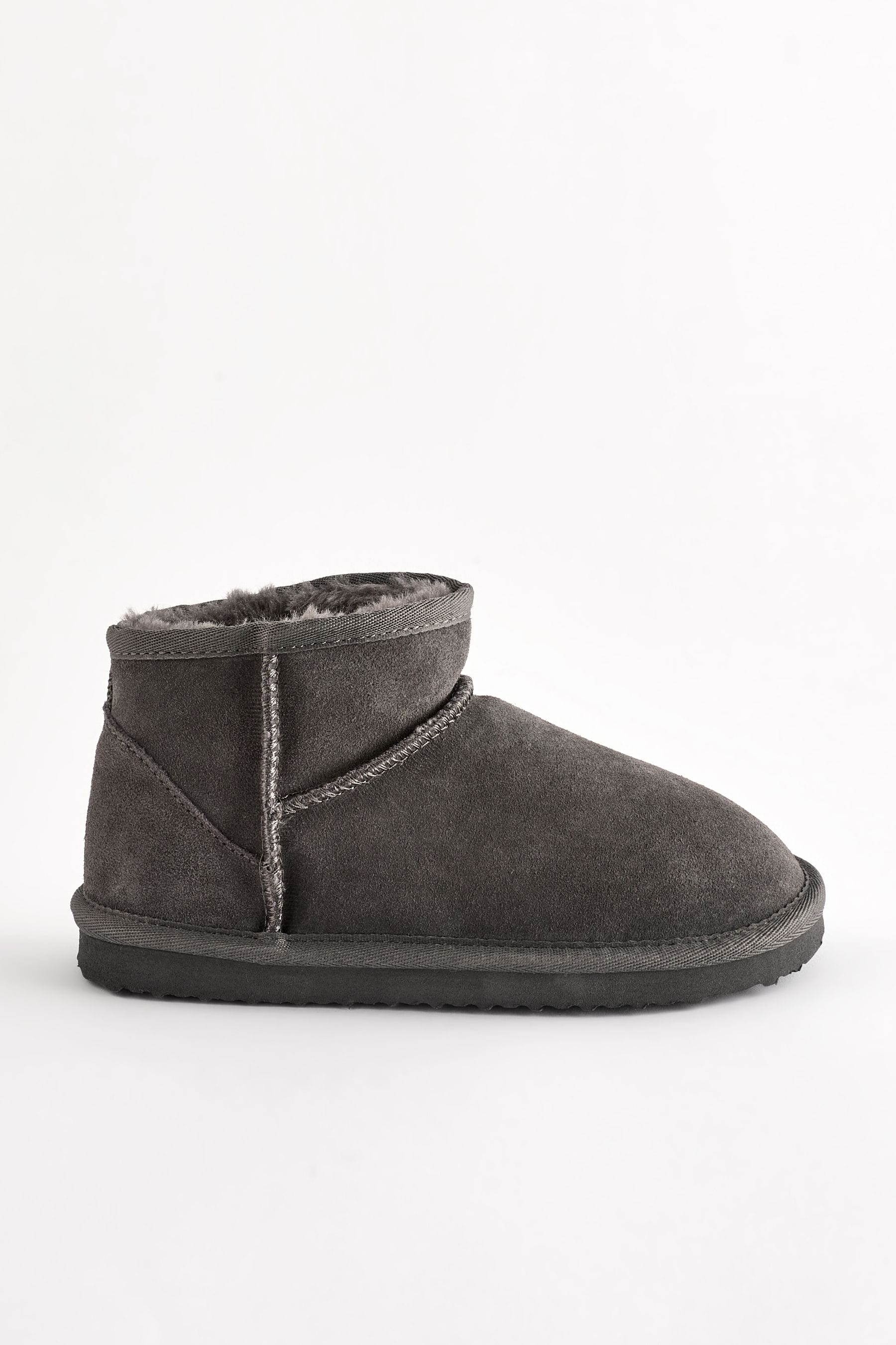 Grey Suede Warm Lined Ankle Slipper Boots