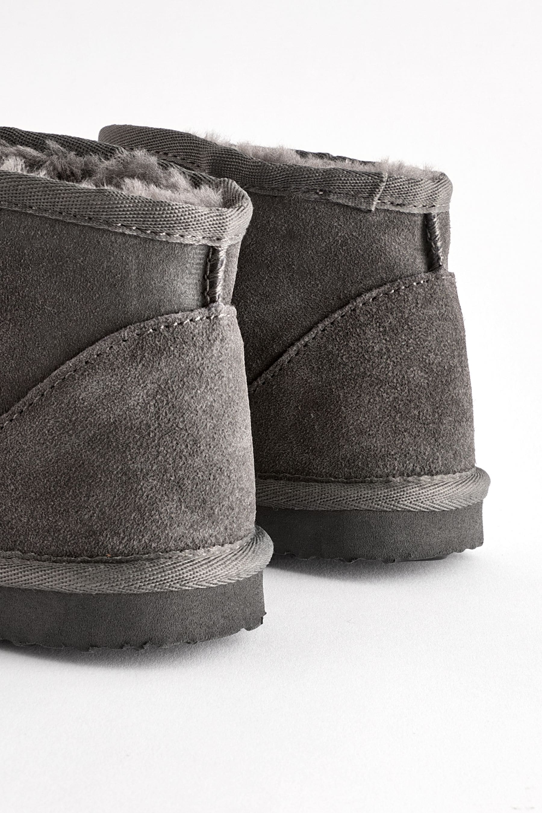 Grey Suede Warm Lined Ankle Slipper Boots