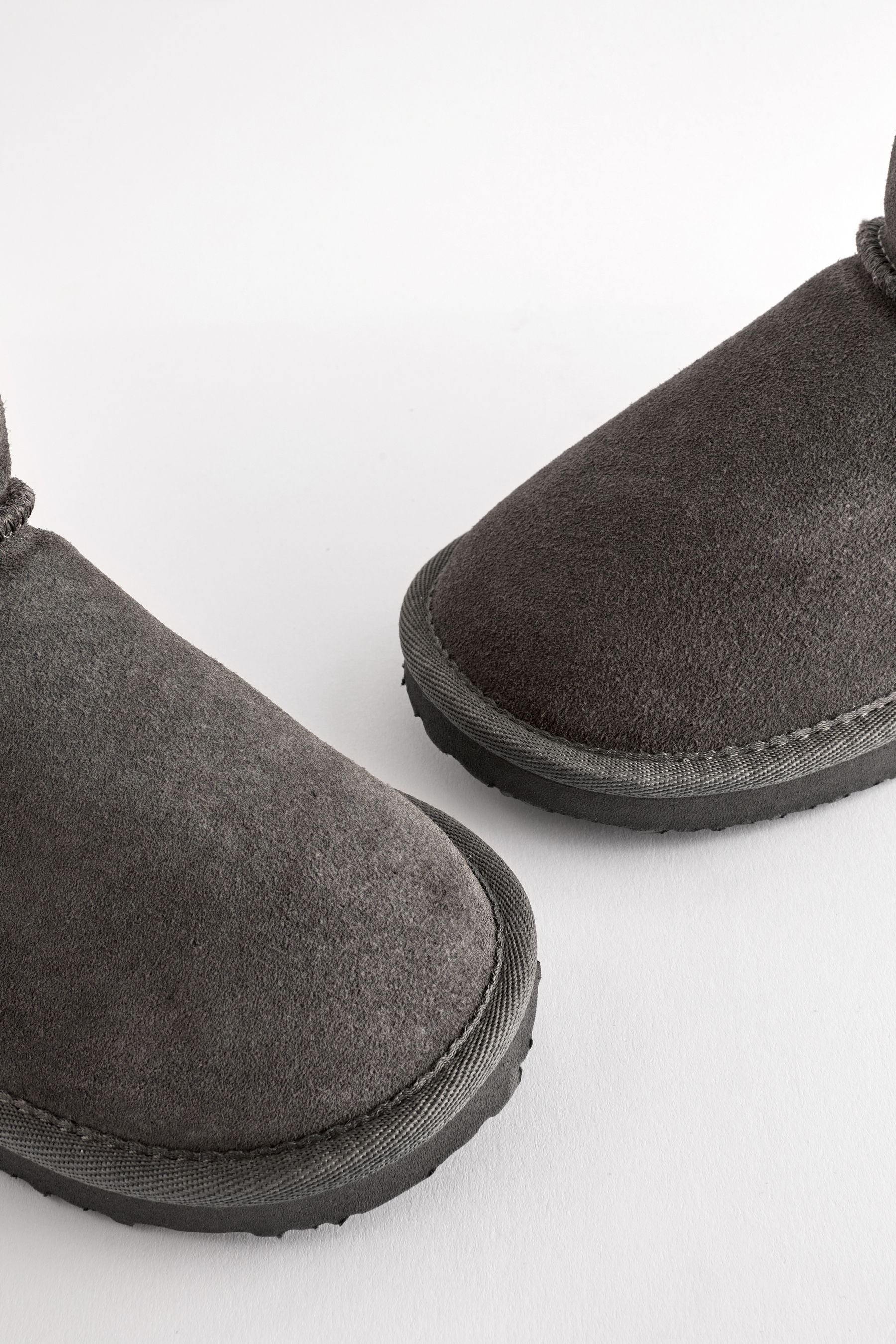 Grey Suede Warm Lined Ankle Slipper Boots