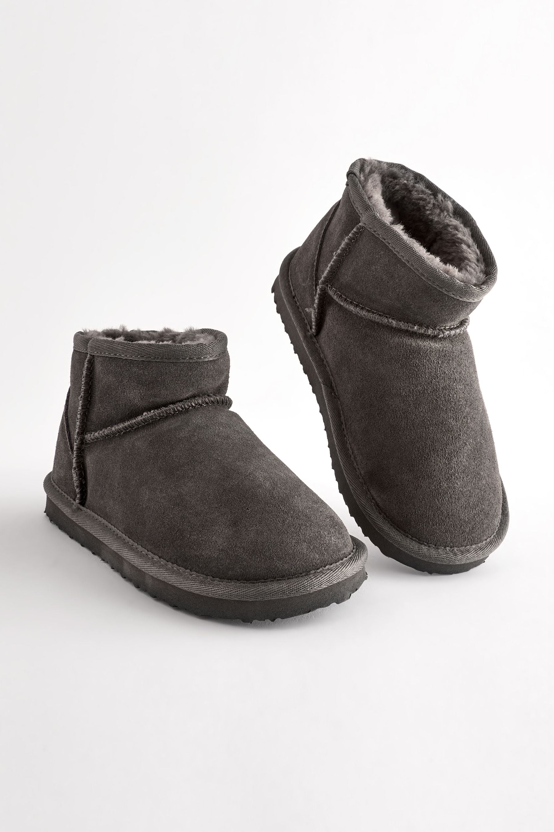 Grey Suede Warm Lined Ankle Slipper Boots