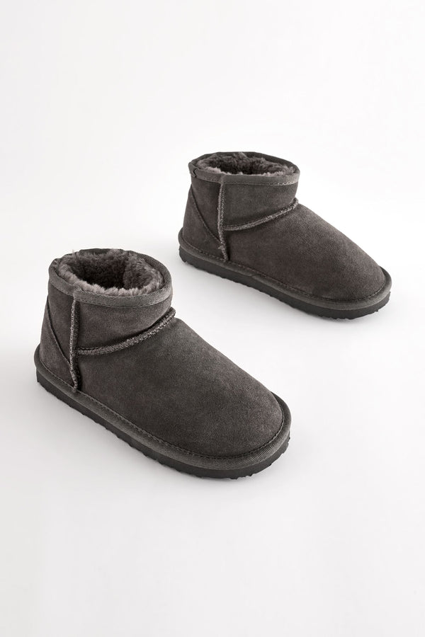 Grey Suede Warm Lined Ankle Slipper Boots