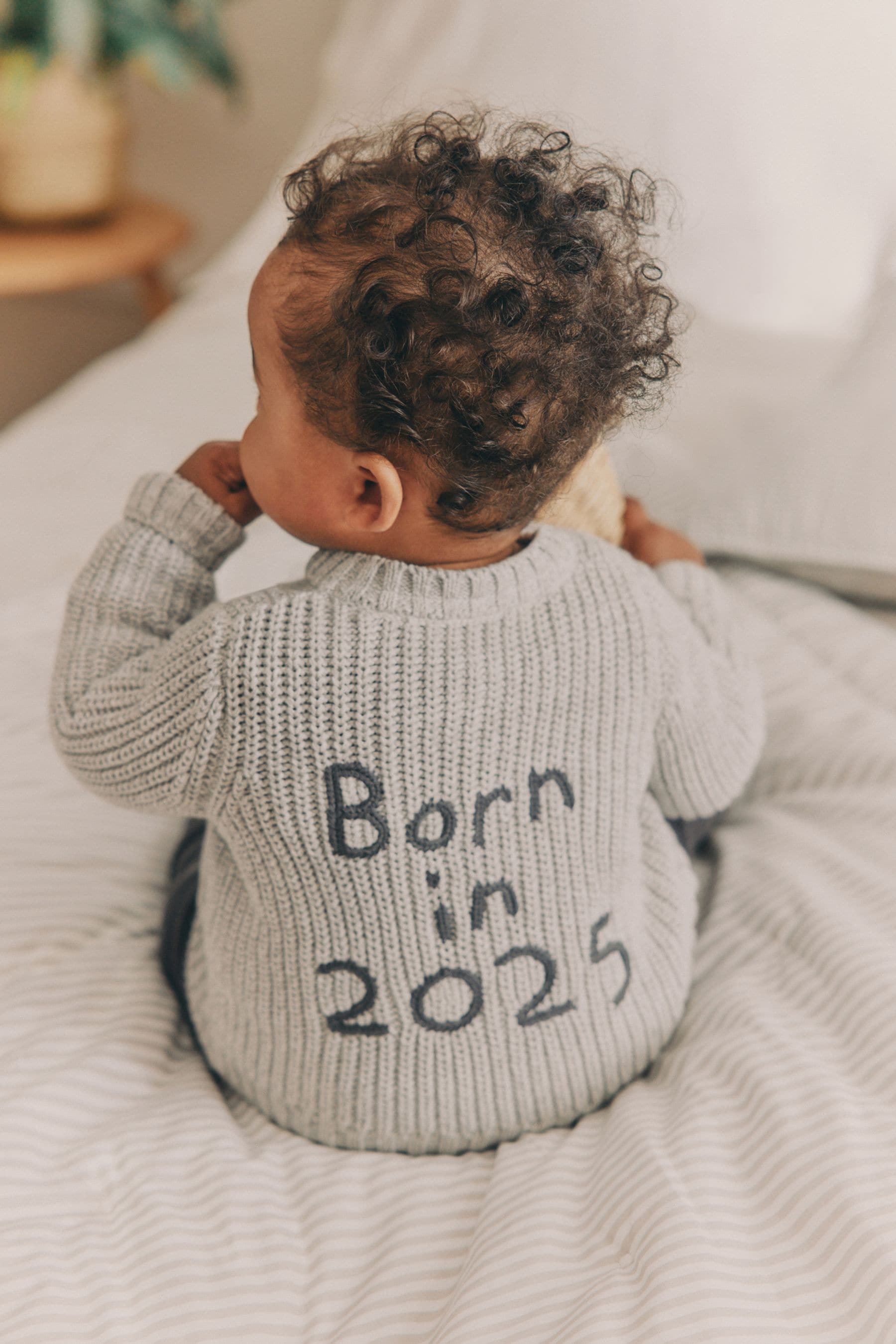 Grey Born In 2025 Baby Knitted Cardigan