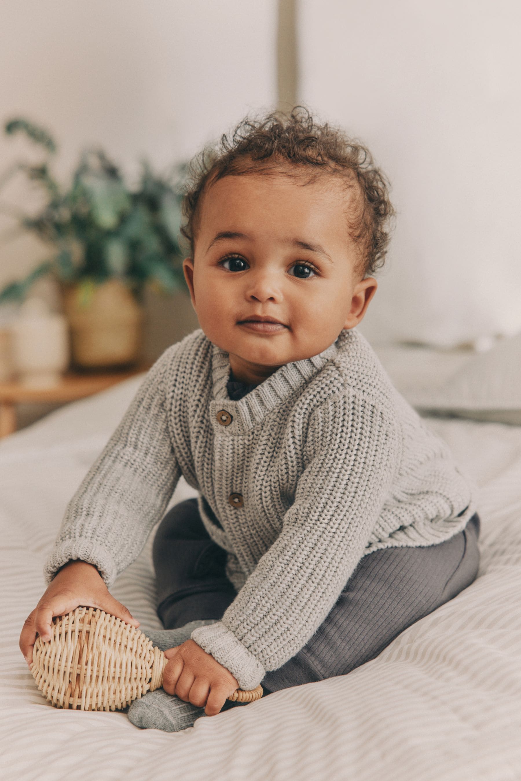 Grey Born In 2025 Baby Knitted Cardigan