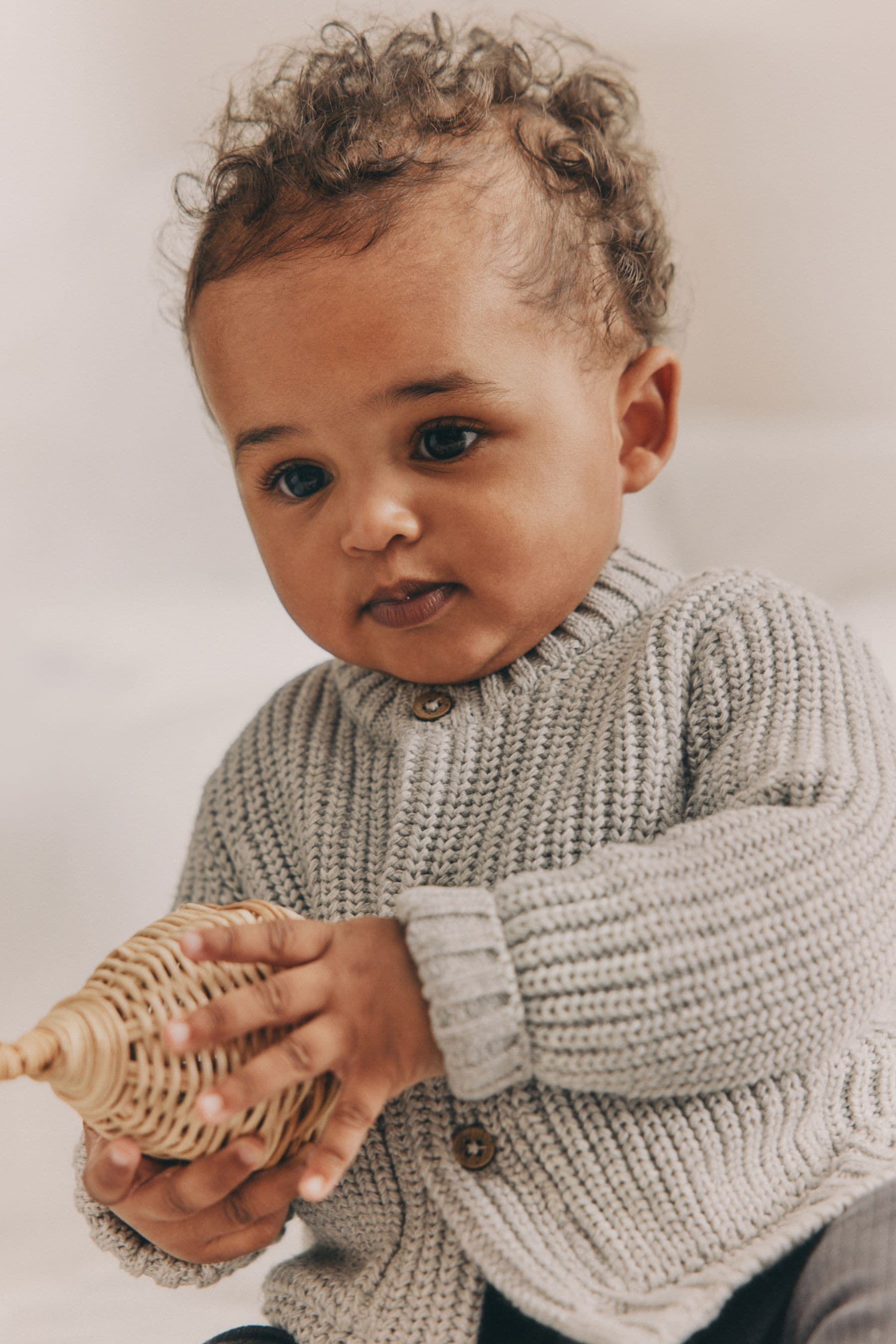 Grey Born In 2025 Baby Knitted 100% Cotton Cardigan