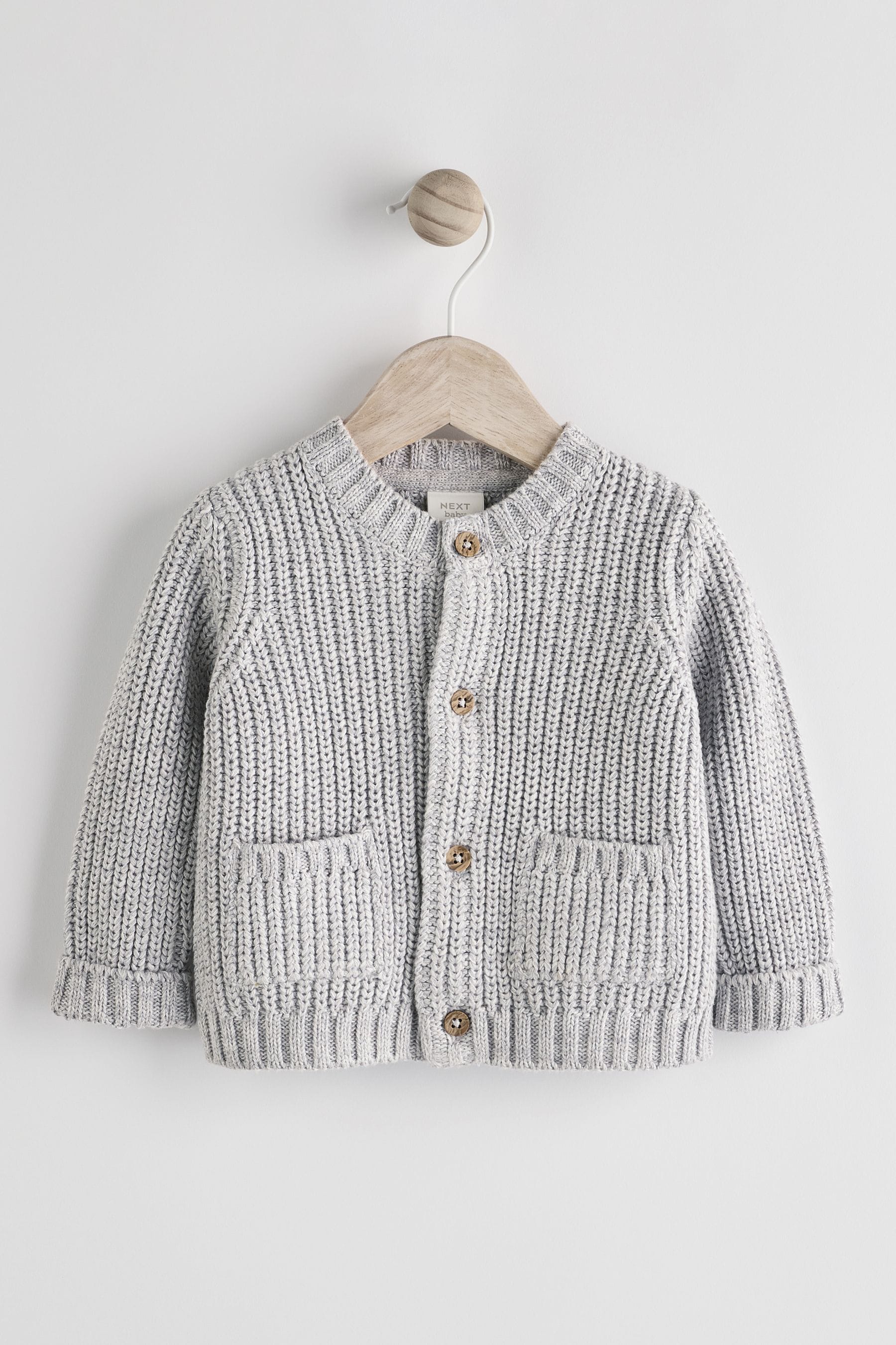 Grey Born In 2025 Baby Knitted 100% Cotton Cardigan