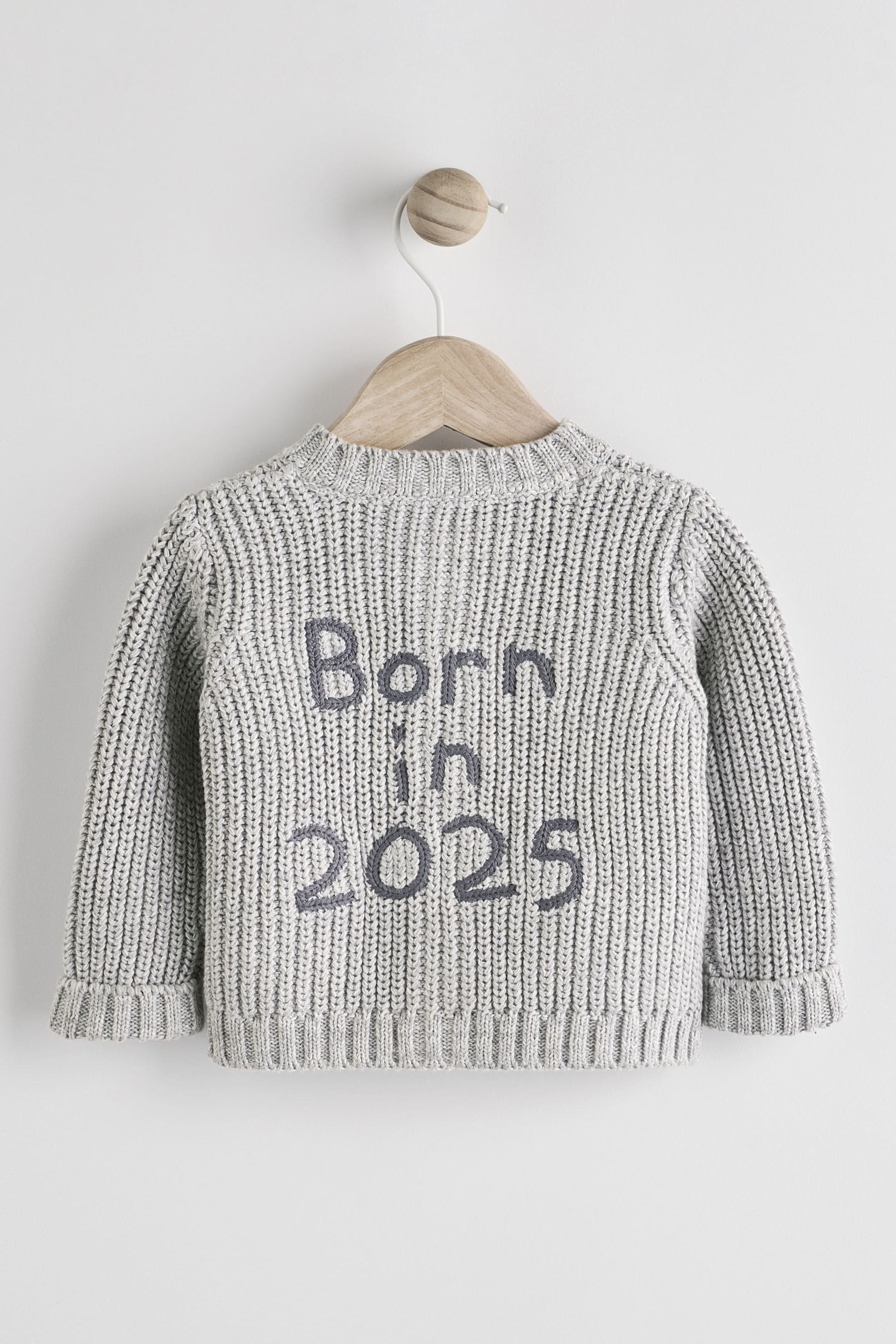 Grey Born In 2025 Baby Knitted Cardigan