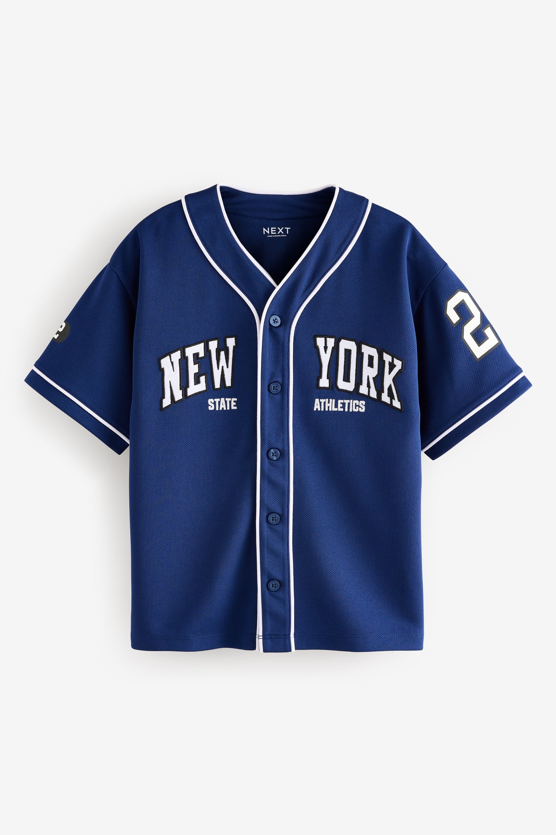 Navy Blue Varsity Baseball Short Sleeve Top (3-16yrs)