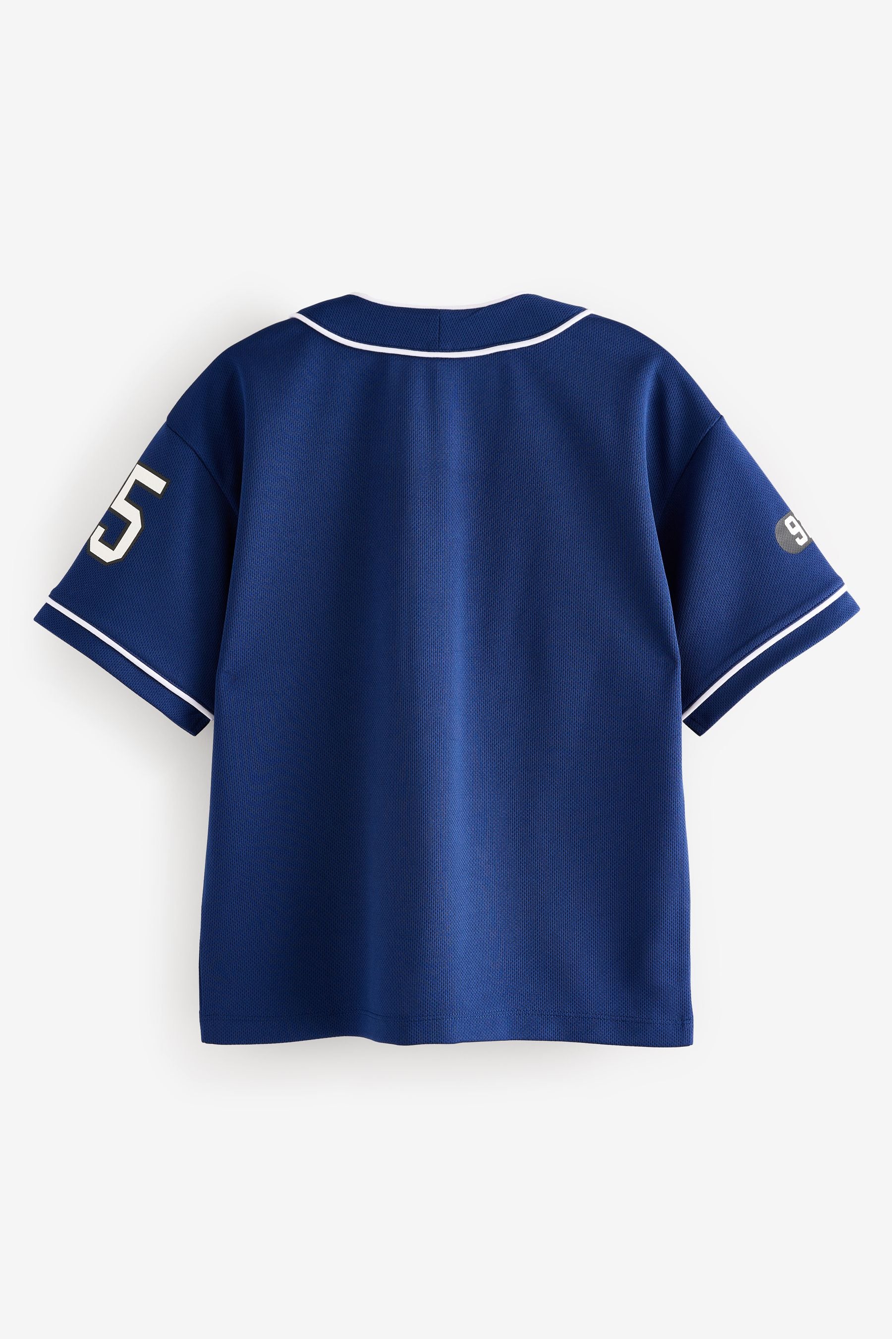 Navy Blue Varsity Baseball Short Sleeve Top (3-16yrs)