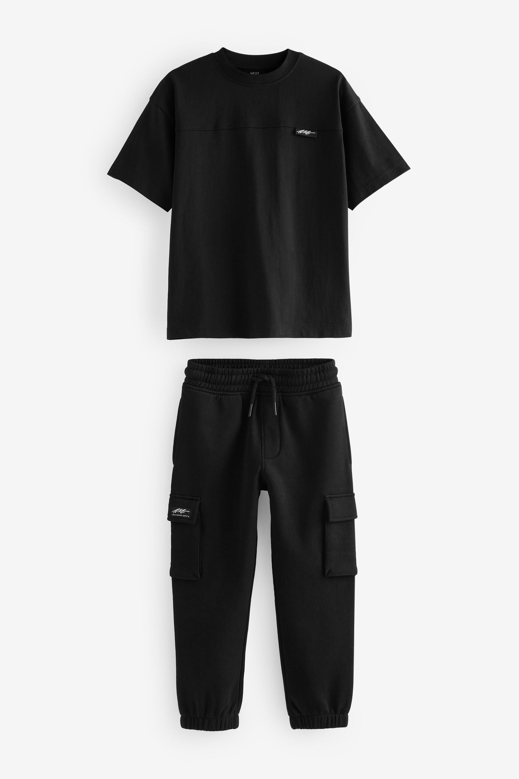 Black 100% Cotton Short Sleeve Utility T-Shirt and Joggers Set (3-16yrs)