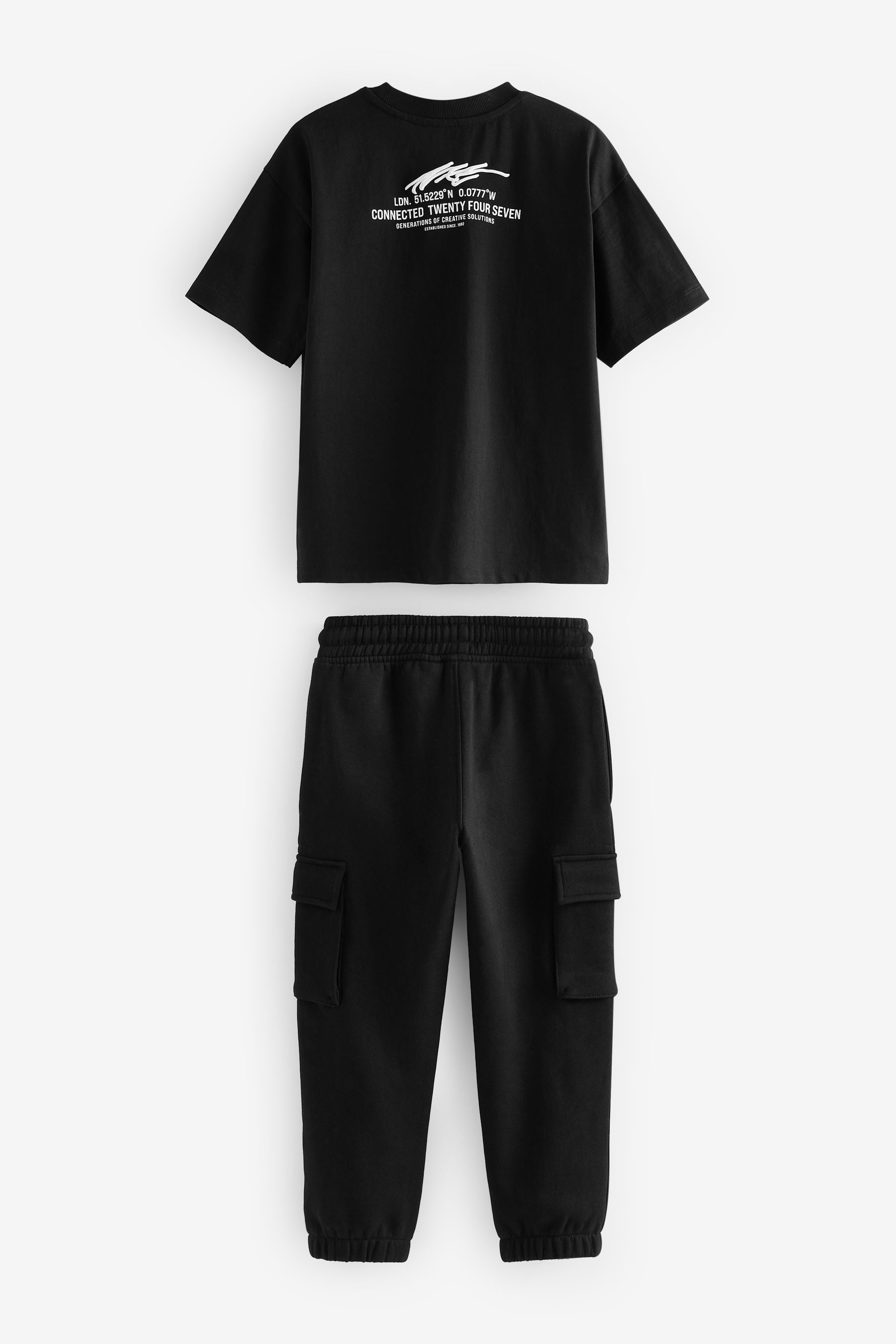 Black 100% Cotton Short Sleeve Utility T-Shirt and Joggers Set (3-16yrs)