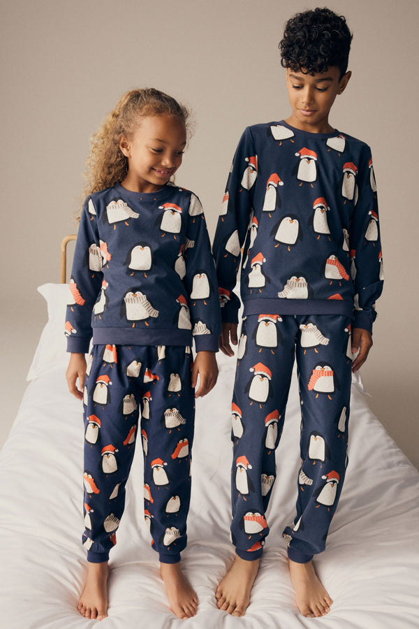 Navy Blue Matching Family Kids Christmas Penguin Pyjamas (9mths-16yrs)