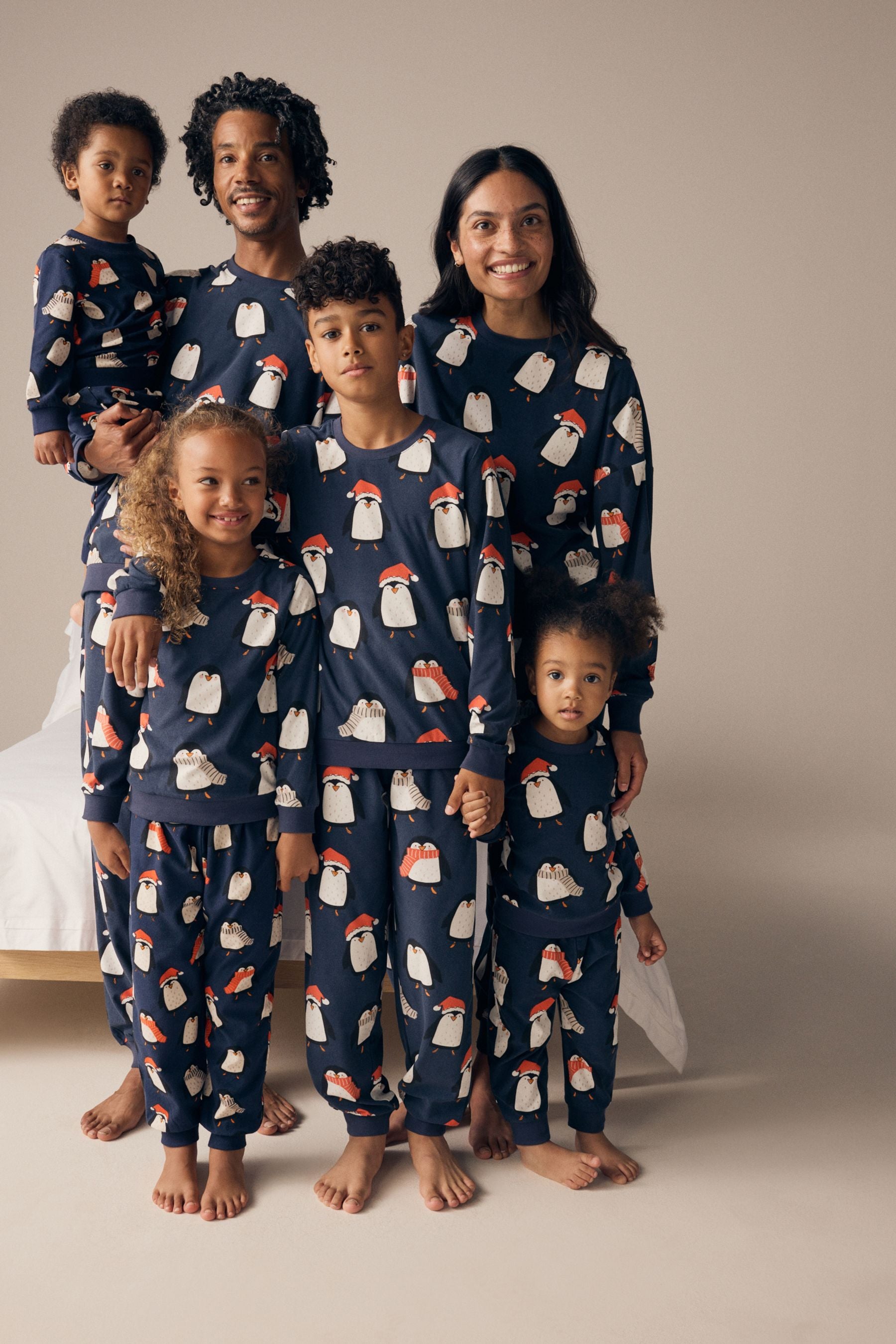 Navy Blue Matching Family Kids Christmas Penguin Pyjamas (9mths-16yrs)