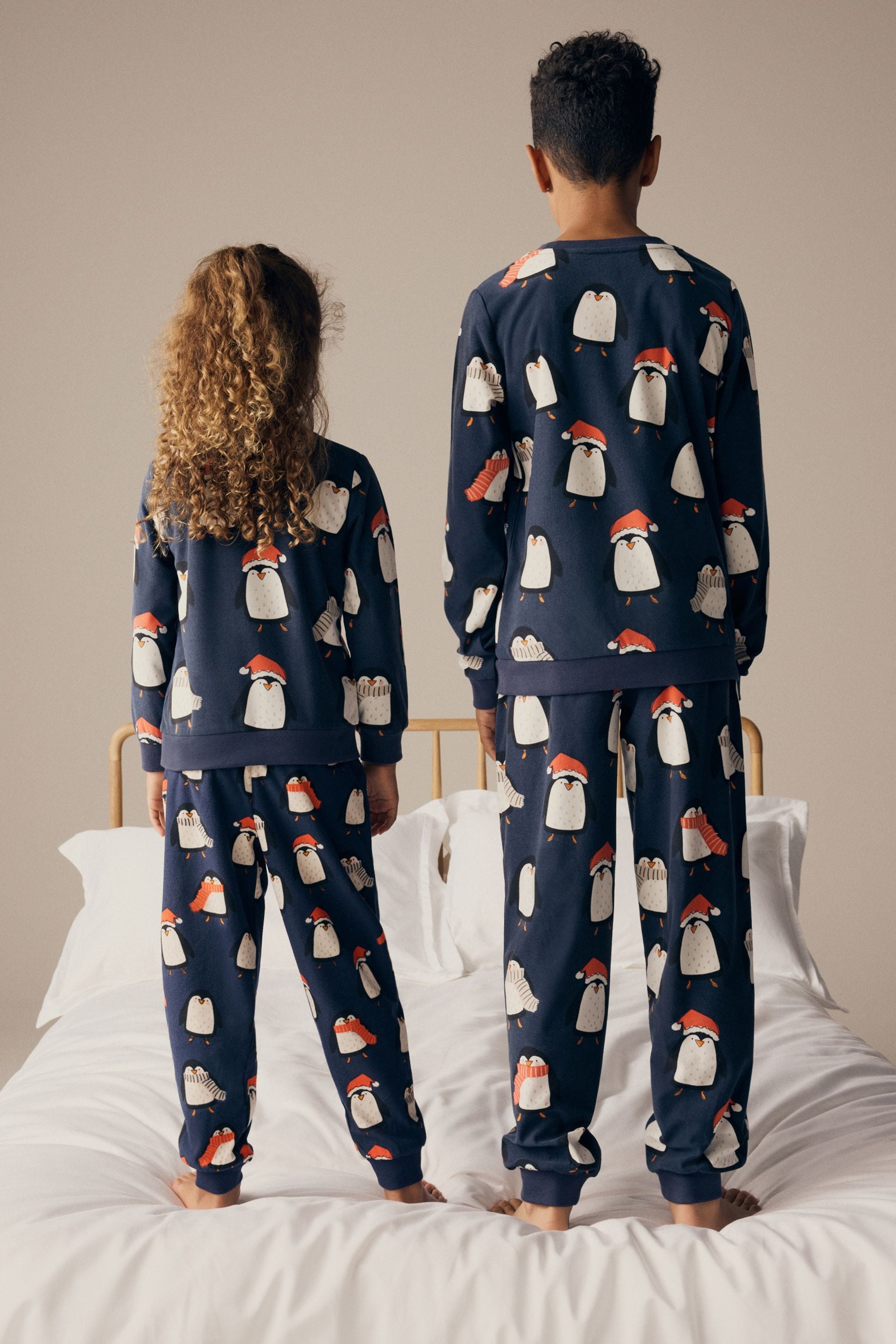 Navy Blue Matching Family Kids Christmas Penguin Pyjamas (9mths-16yrs)