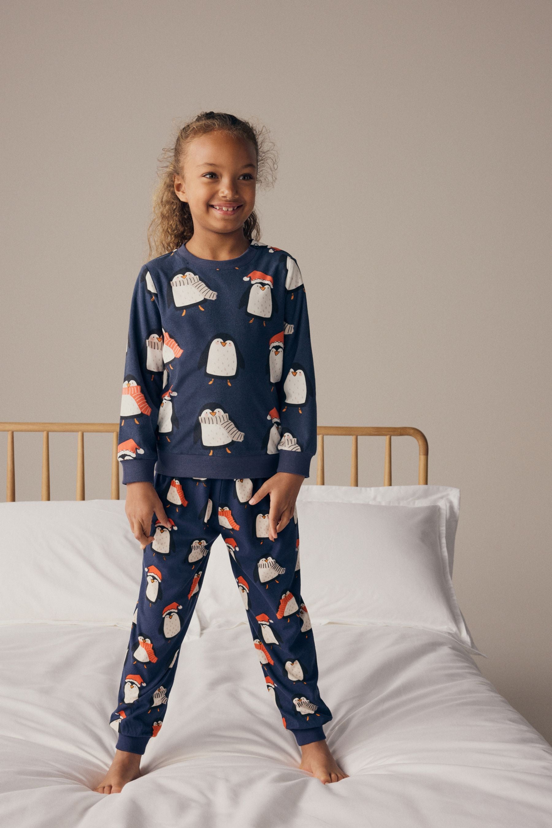 Navy Blue Matching Family Kids Christmas Penguin Pyjamas (9mths-16yrs)