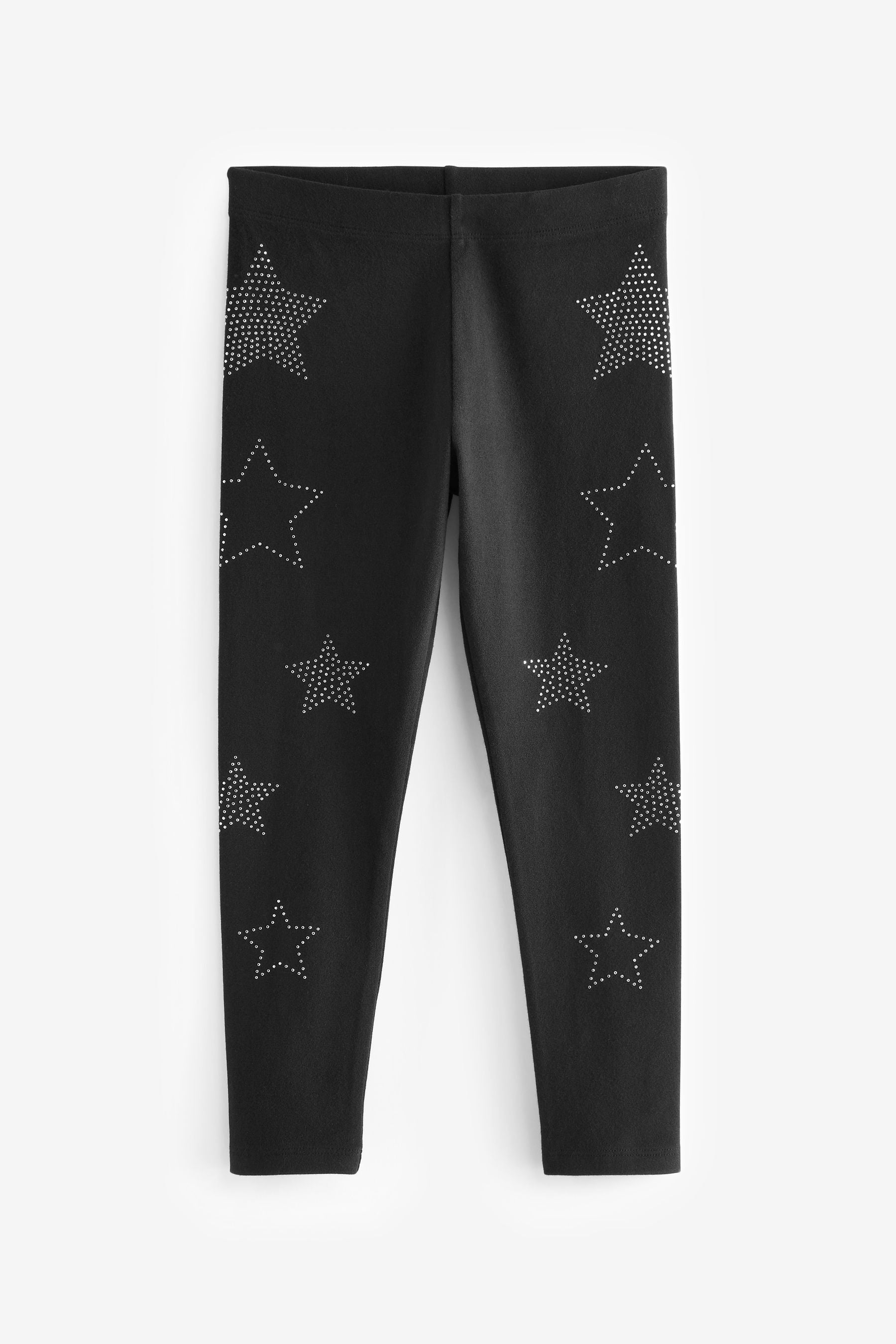 Black Diamonte Star Printed Leggings (3-16yrs)