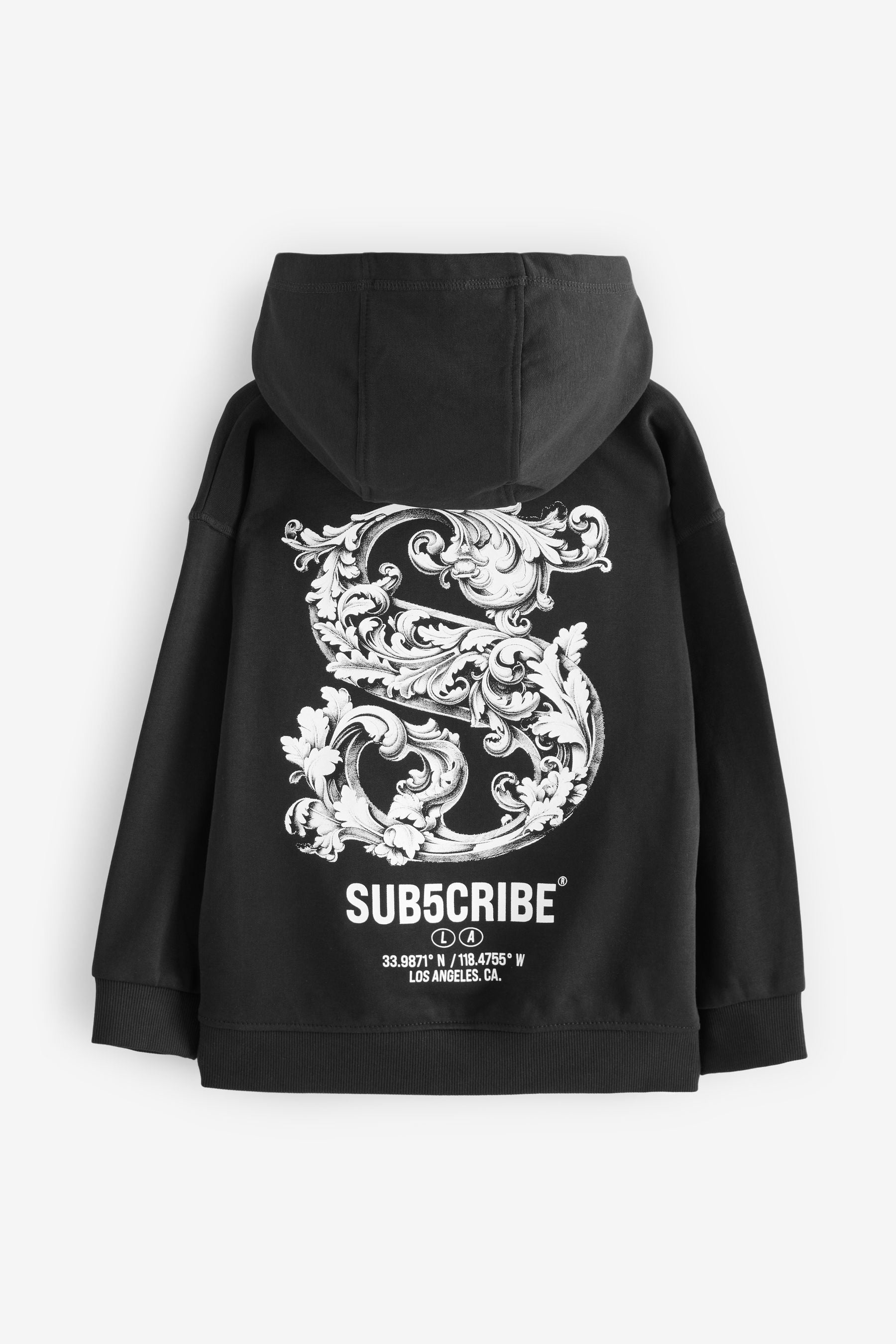 Black Subscribe Back Print 100% Cotton Graphic Hoodie (3-16yrs)