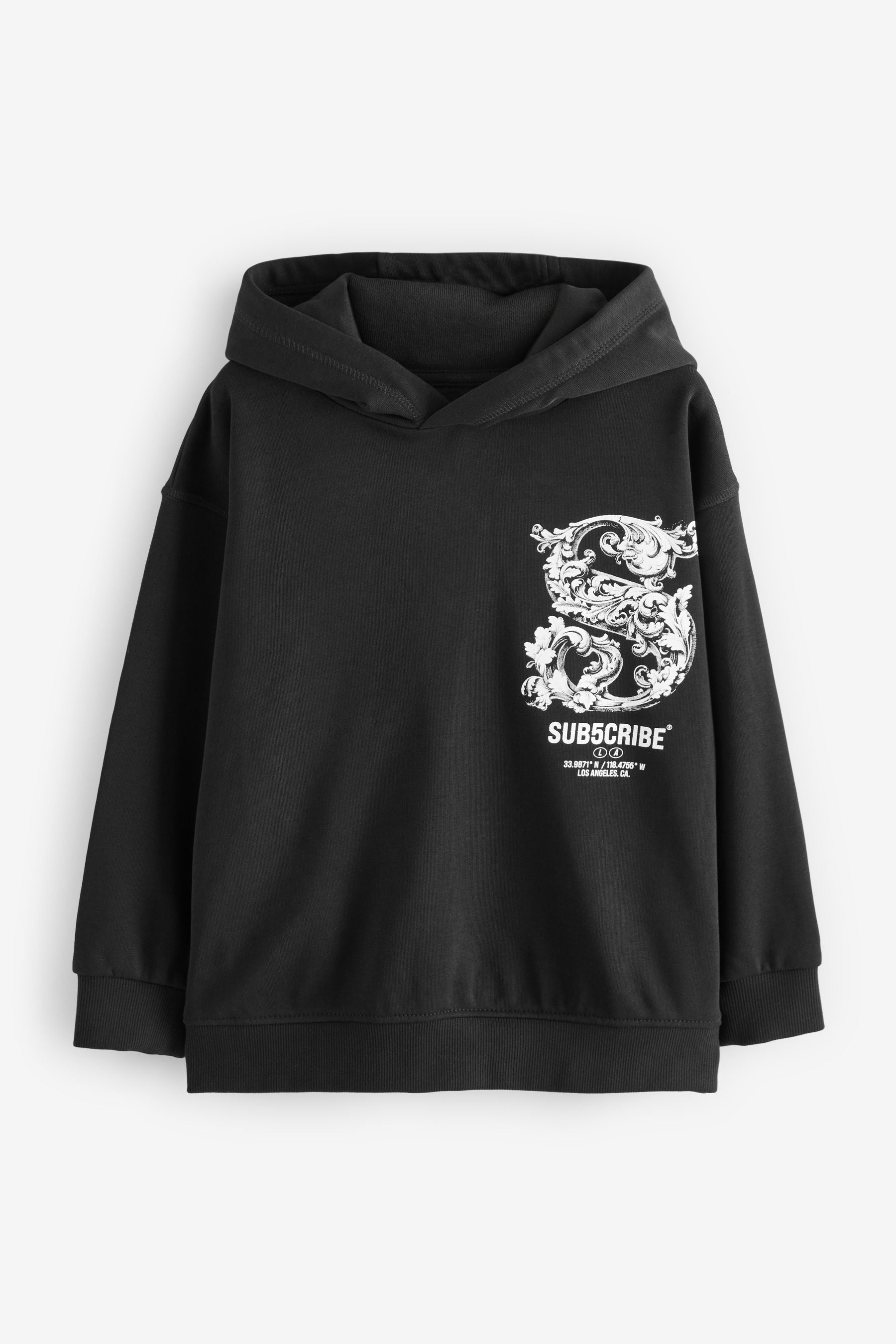 Black Subscribe Back Print 100% Cotton Graphic Hoodie (3-16yrs)