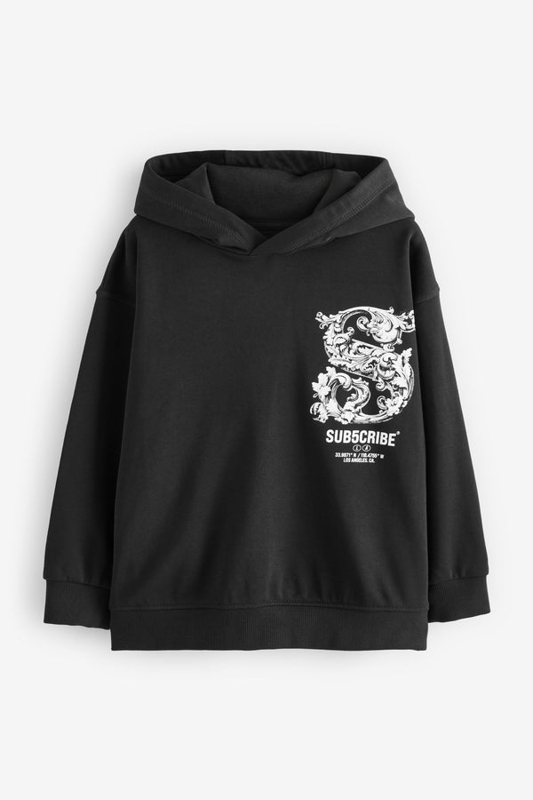 Black Subscribe Back Print 100% Cotton Graphic Hoodie (3-16yrs)