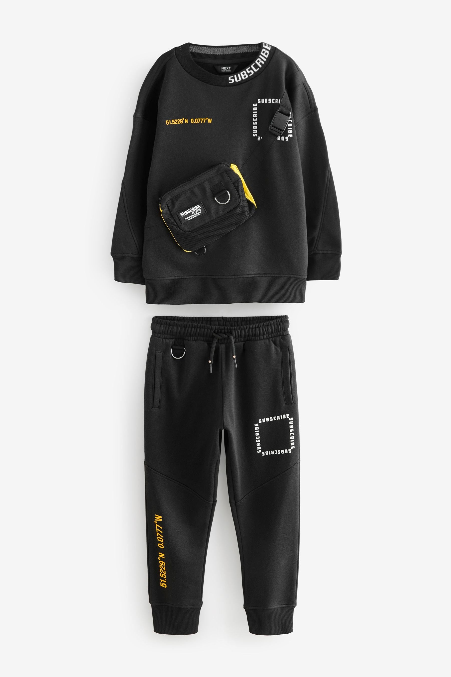 Black Subscribe Bag Crew Sweat and Joggers Set (3-16yrs)