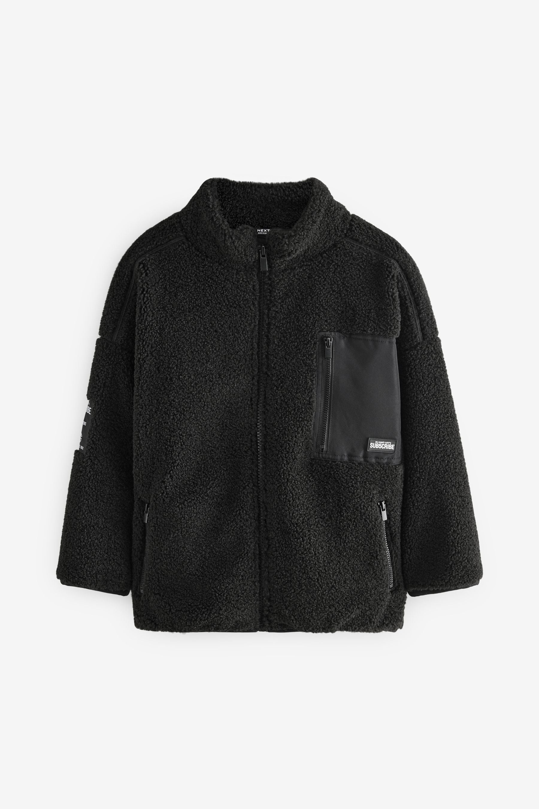 Black Zip Through Borg Fleece (3-16yrs)