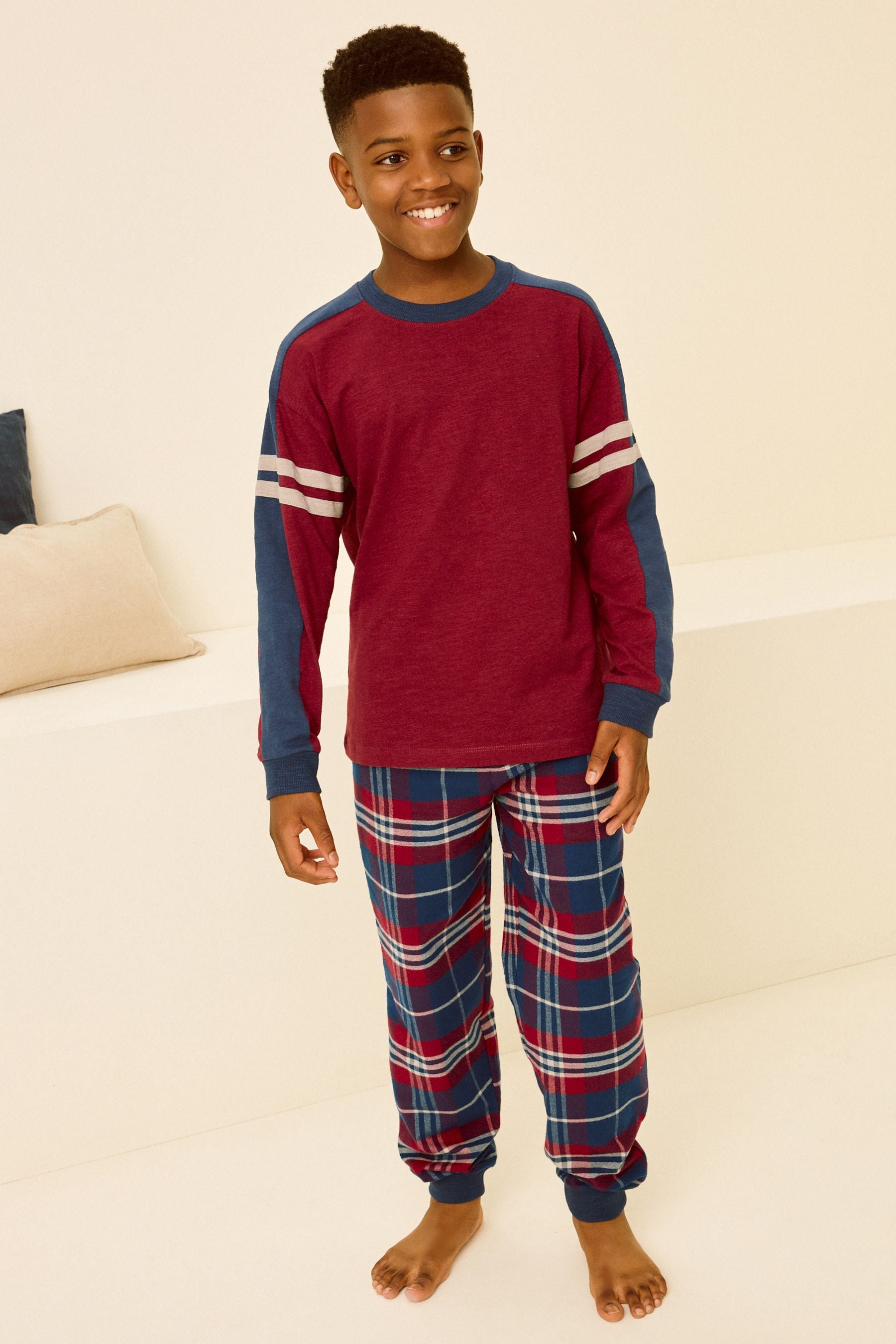 Red/Navy Single Check Woven Pyjamas (3-16yrs)