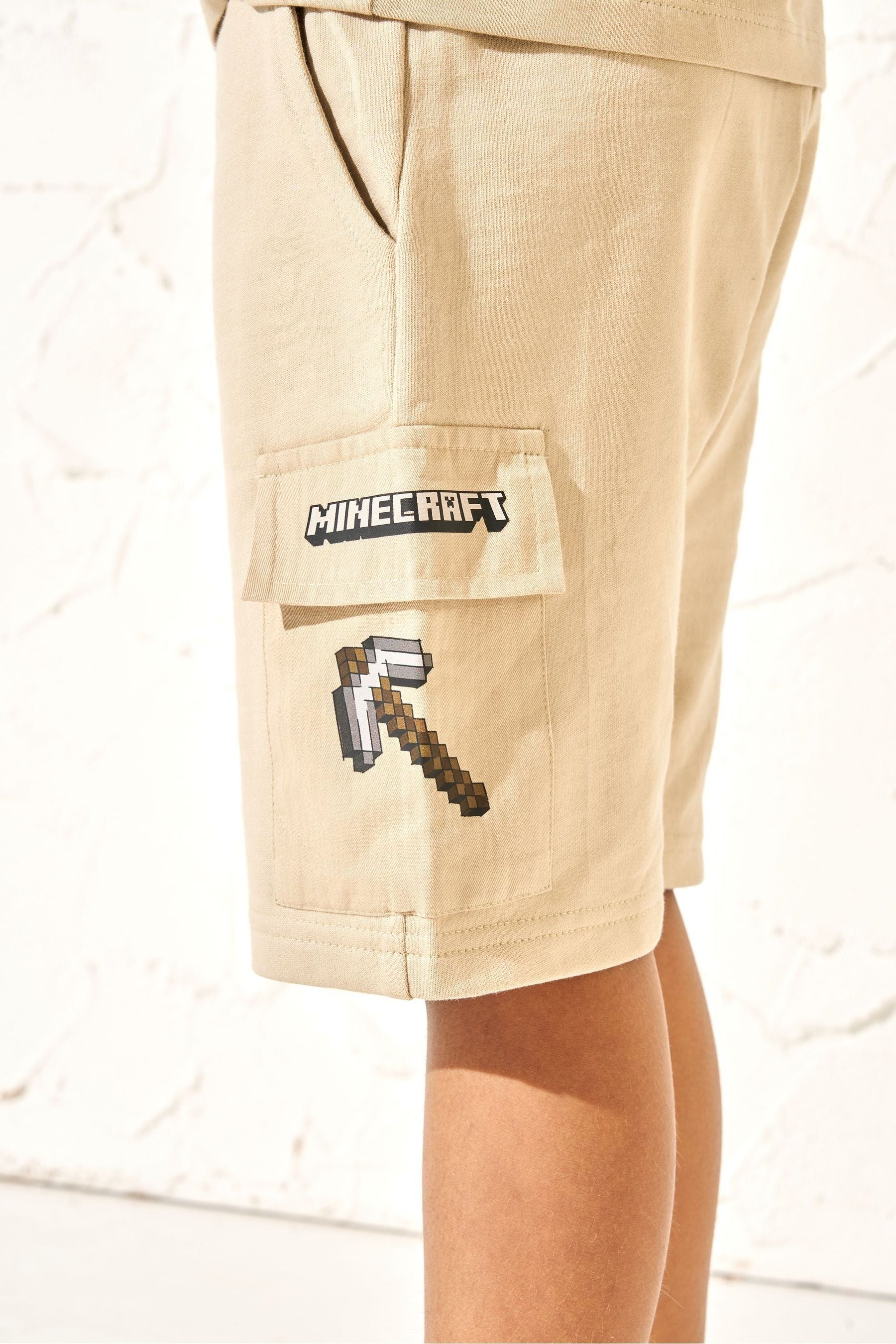 Cream Angel & Rocket Minecraft Print Pocket Shorts