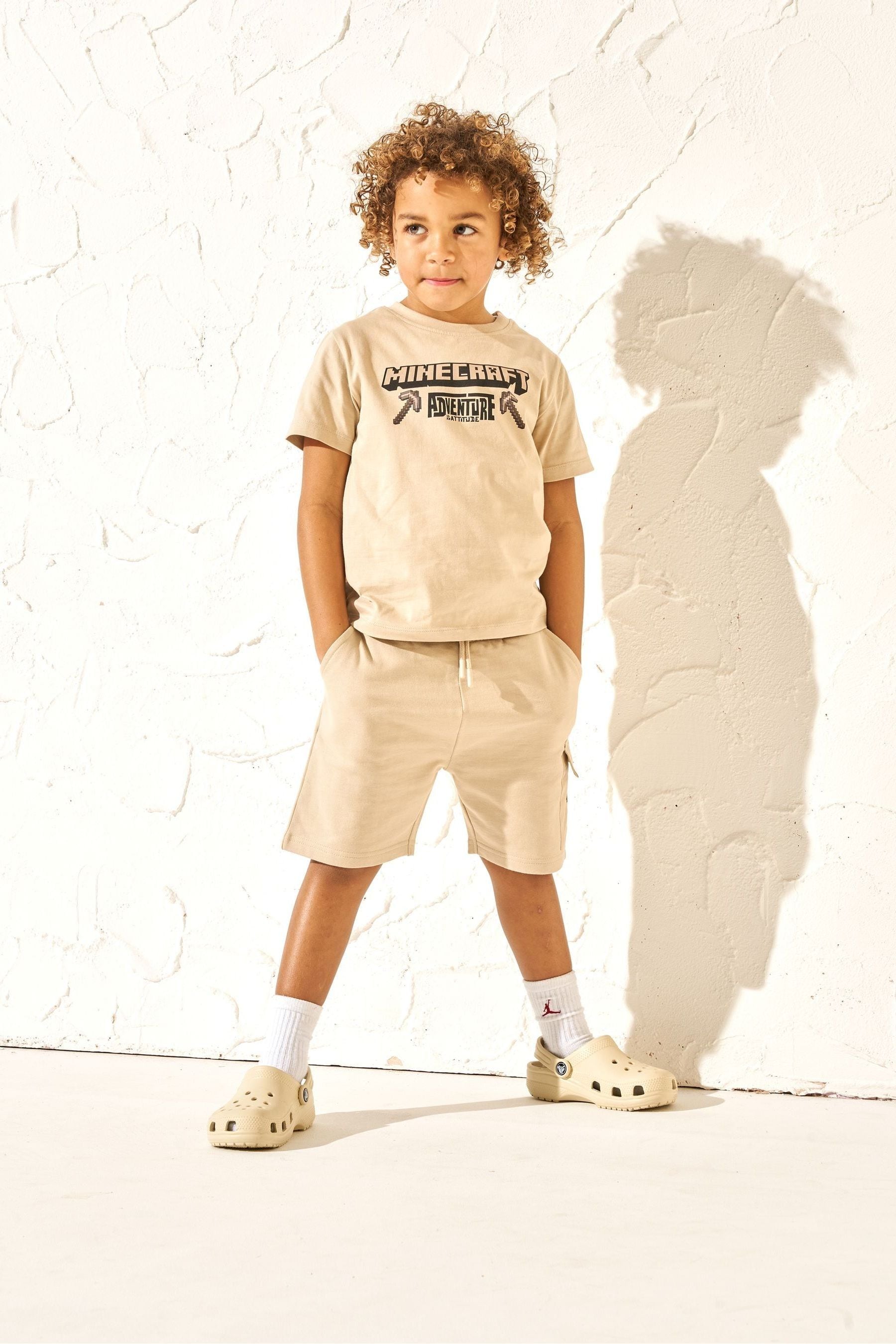 Cream Angel & Rocket Minecraft Print Pocket Shorts