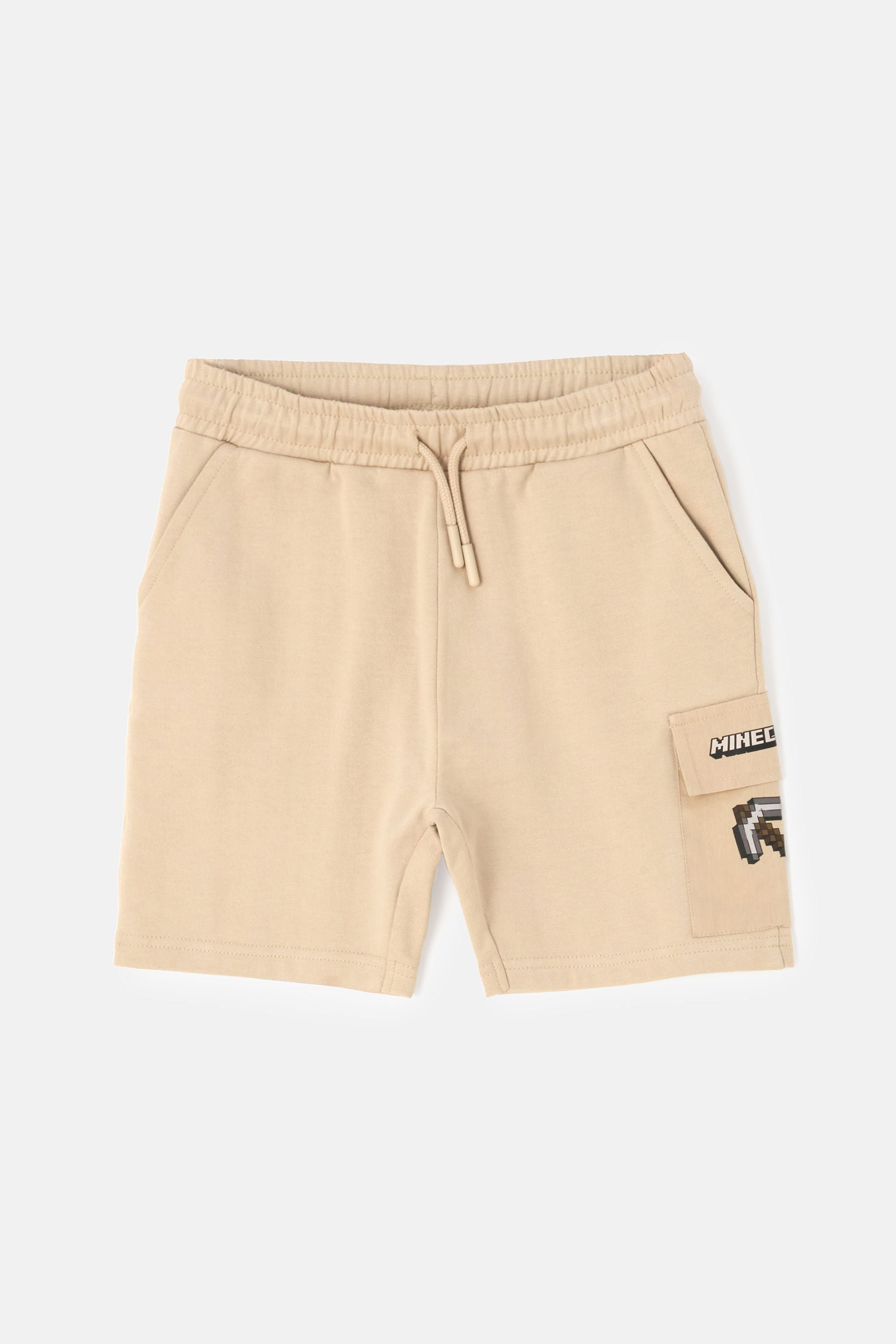 Cream Angel & Rocket Minecraft Print Pocket Shorts