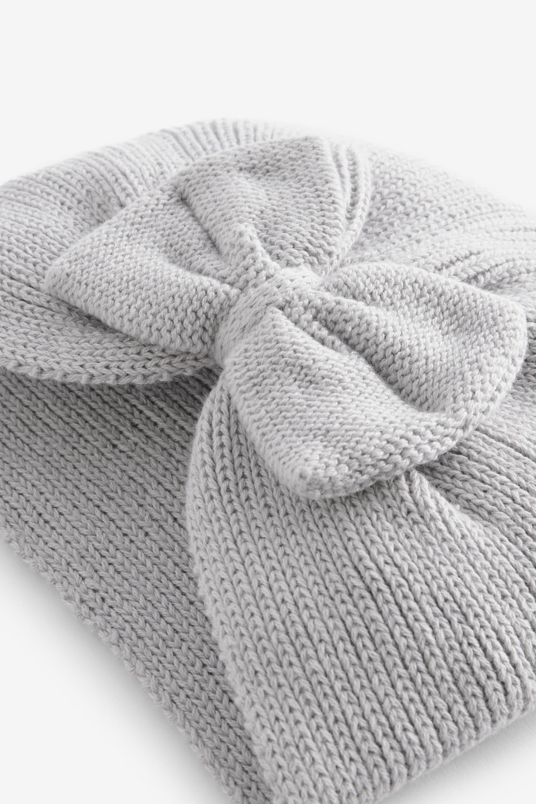 Grey Baby Knitted Bow 100% Cotton Turban Hat (0mths-3yrs)