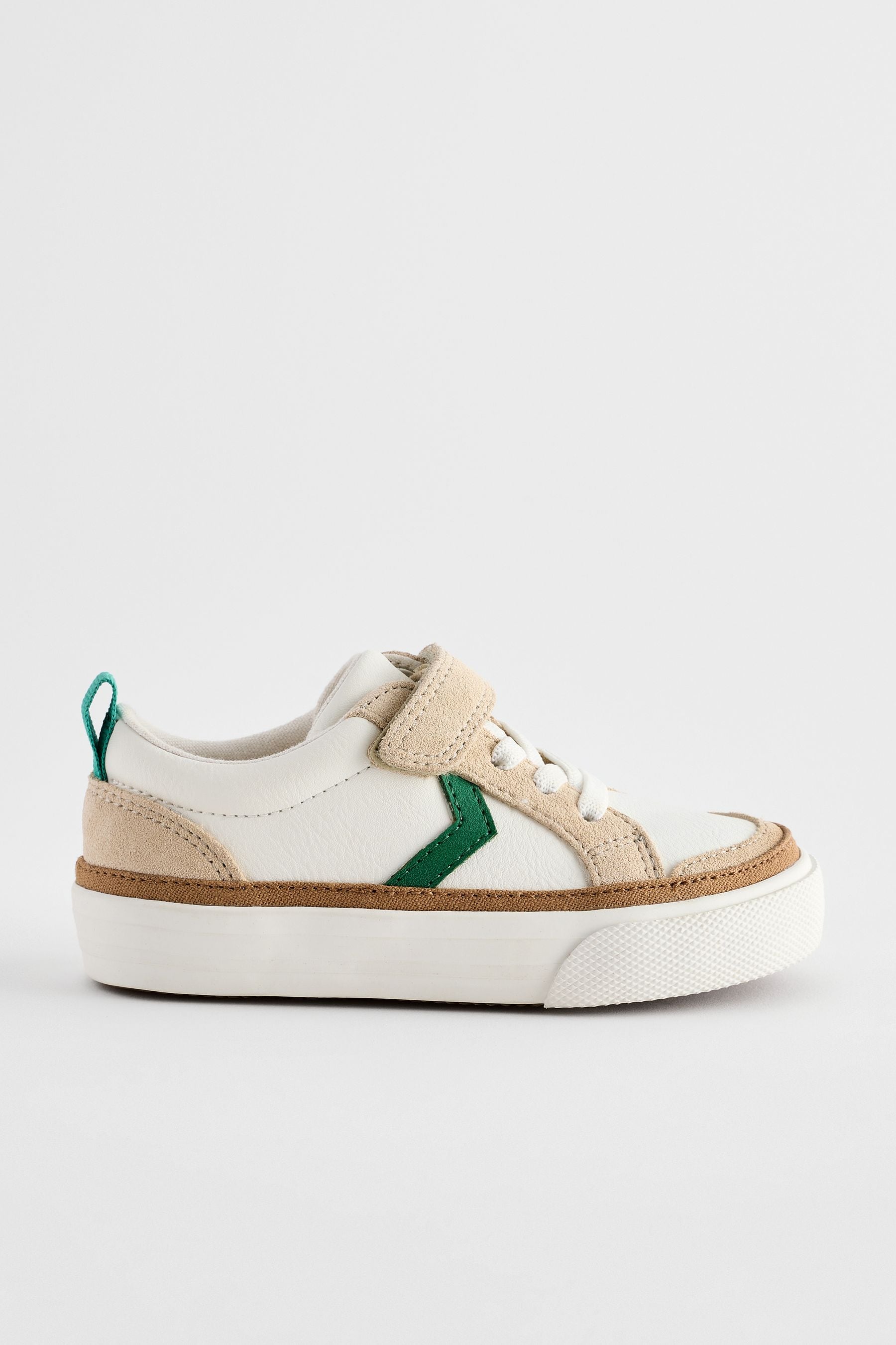 White/Green Wide Fit (G) Touch Fastening Chevron Trainers