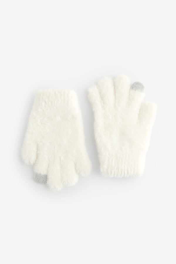 Ecru White Fluffy Gloves (3-16yrs)