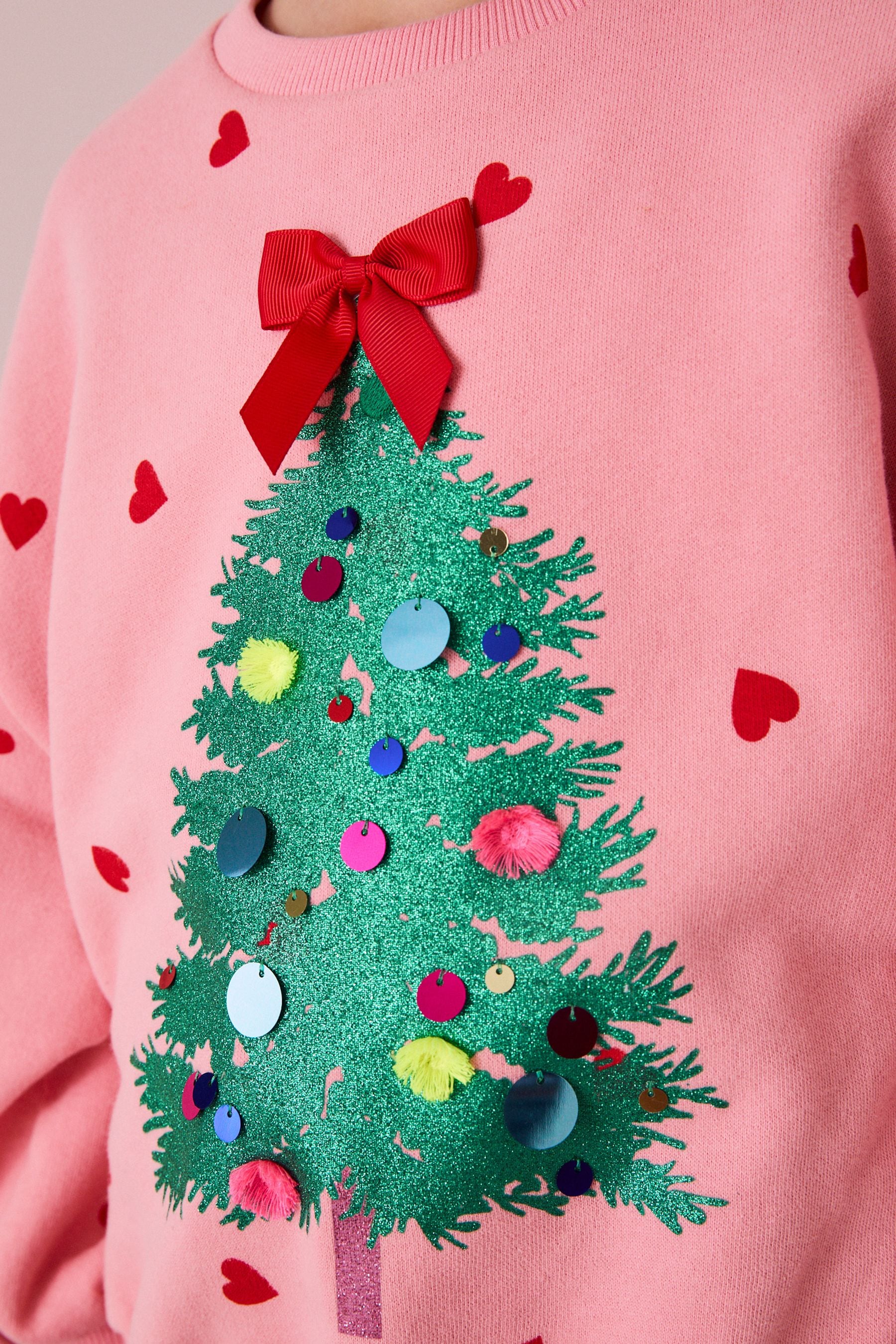 Pink Embellished Christmas Tree Sweatshirt (3-16yrs)