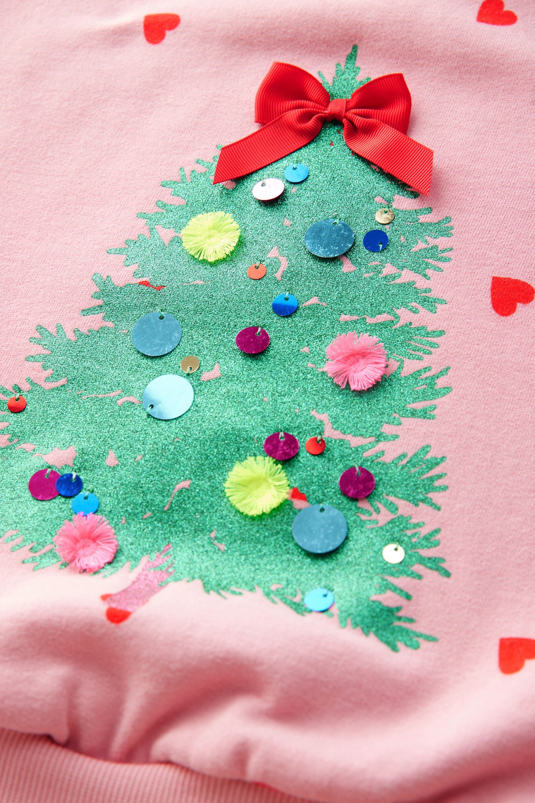 Pink Embellished Christmas Tree Sweatshirt (3-16yrs)