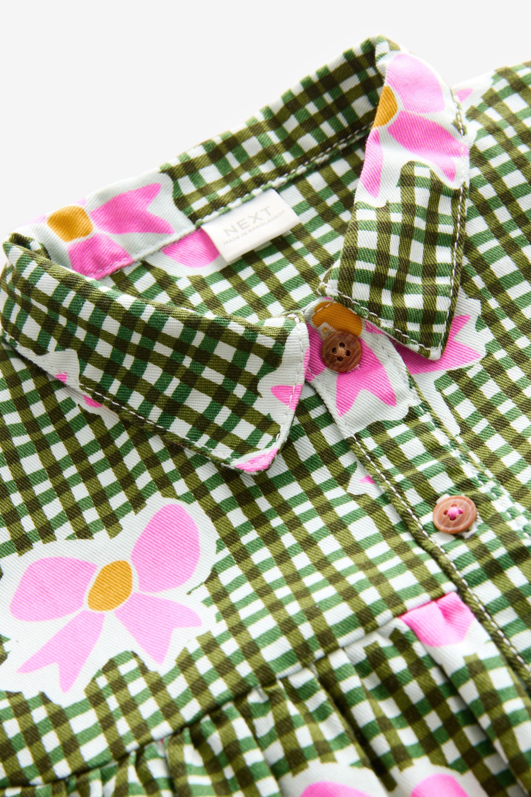 Pink/Green Bow Print 100% Cotton Shirt Dress (3mths-8yrs)