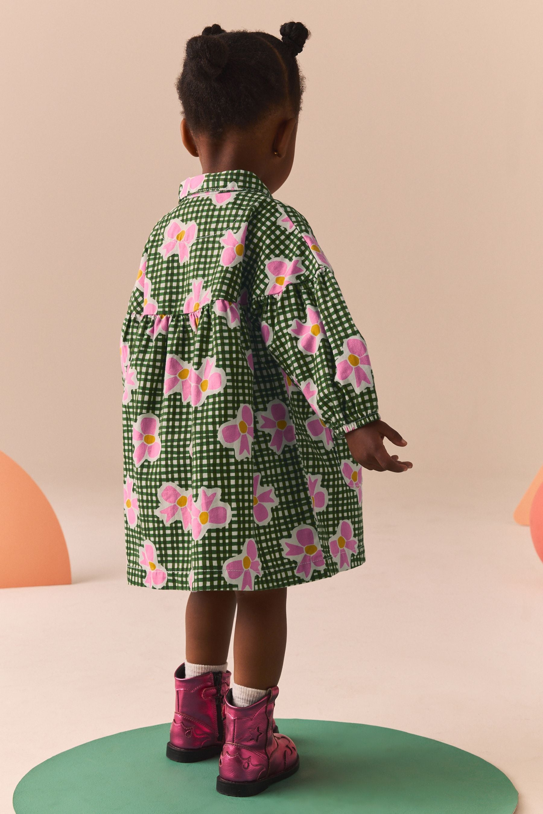 Pink/Green Bow Print 100% Cotton Shirt Dress (3mths-8yrs)