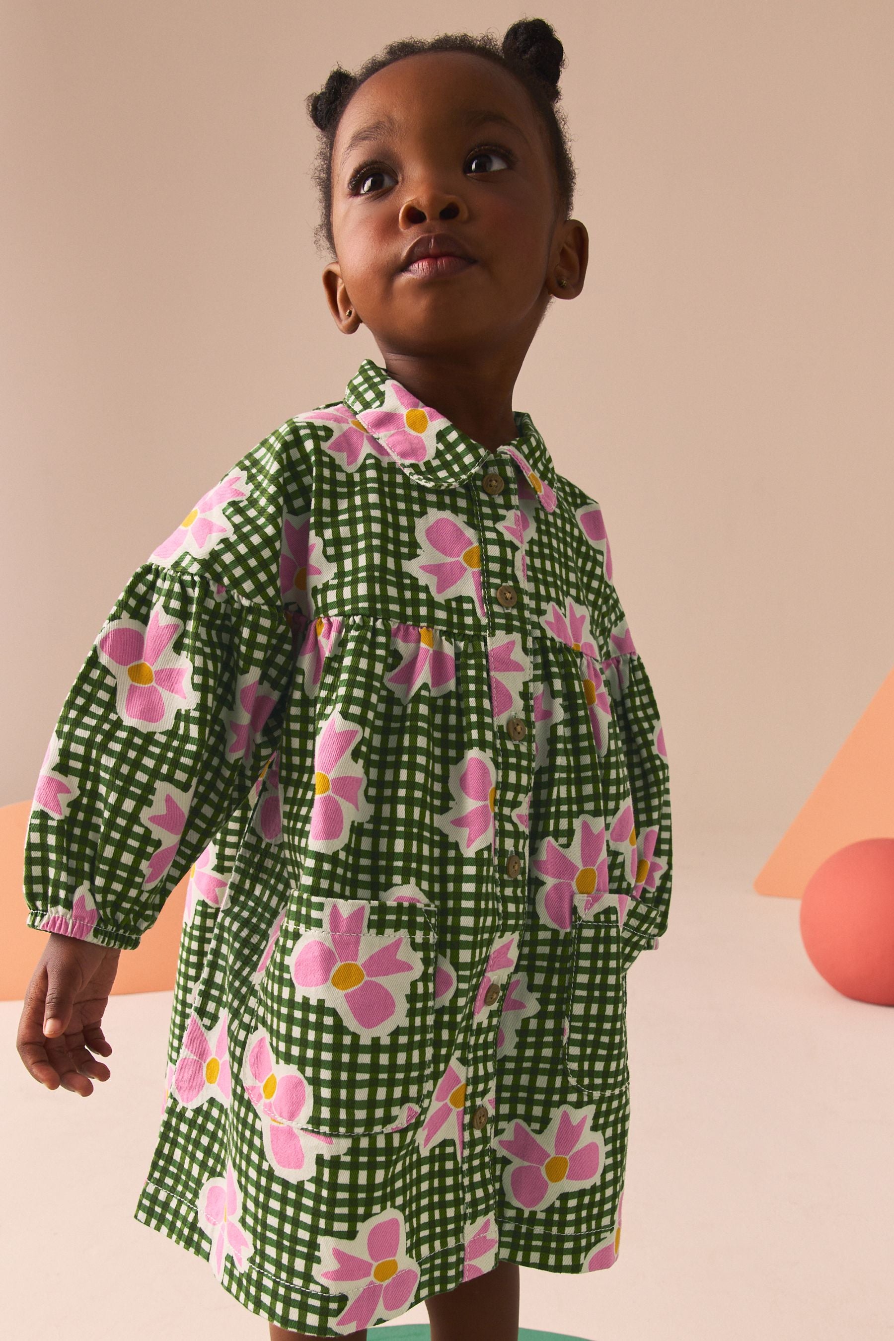 Pink/Green Bow Print 100% Cotton Shirt Dress (3mths-8yrs)