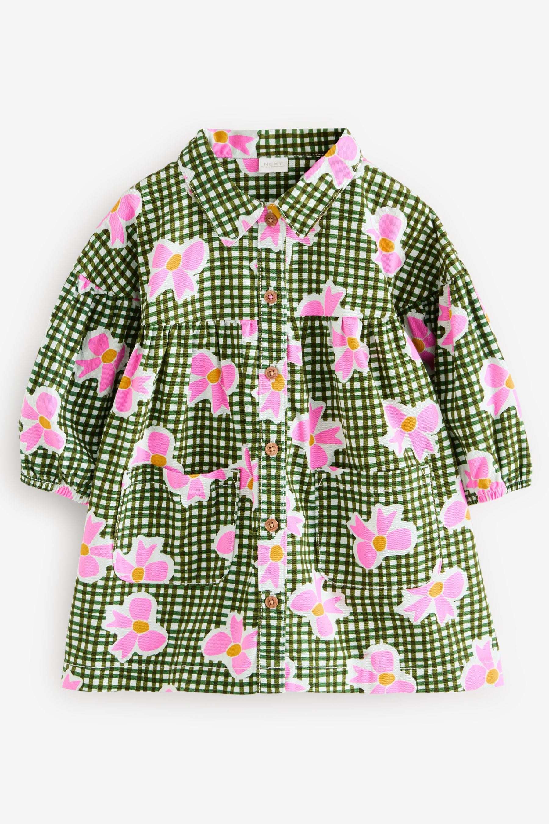 Pink/Green Bow Print 100% Cotton Shirt Dress (3mths-8yrs)