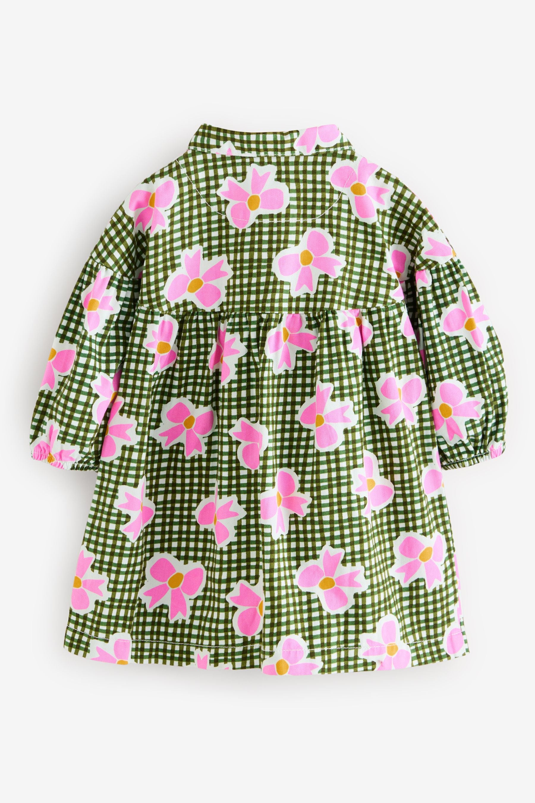 Pink/Green Bow Print 100% Cotton Shirt Dress (3mths-8yrs)