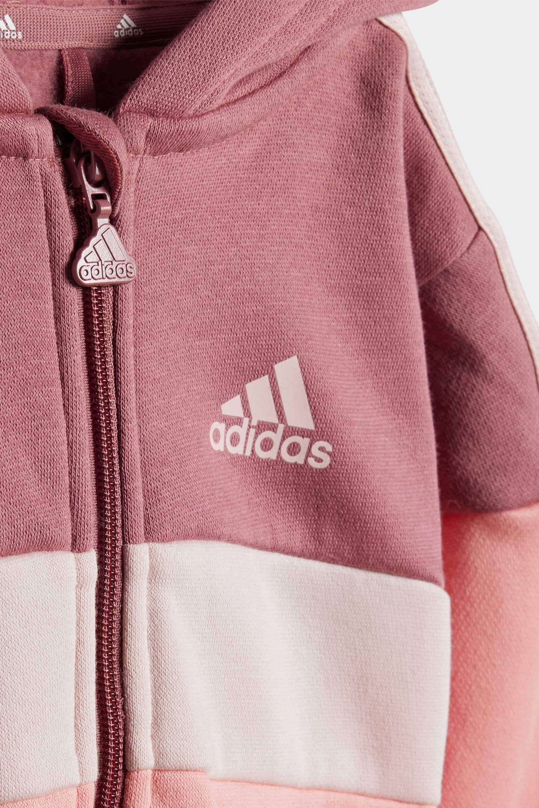 adidas Pink Kids Tiberio 3-Stripes Colourblock Fleece Tracksuit