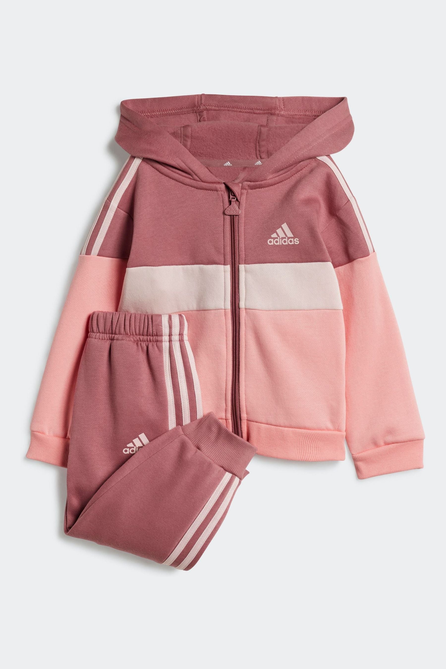 adidas Pink Kids Tiberio 3-Stripes Colourblock Fleece Tracksuit