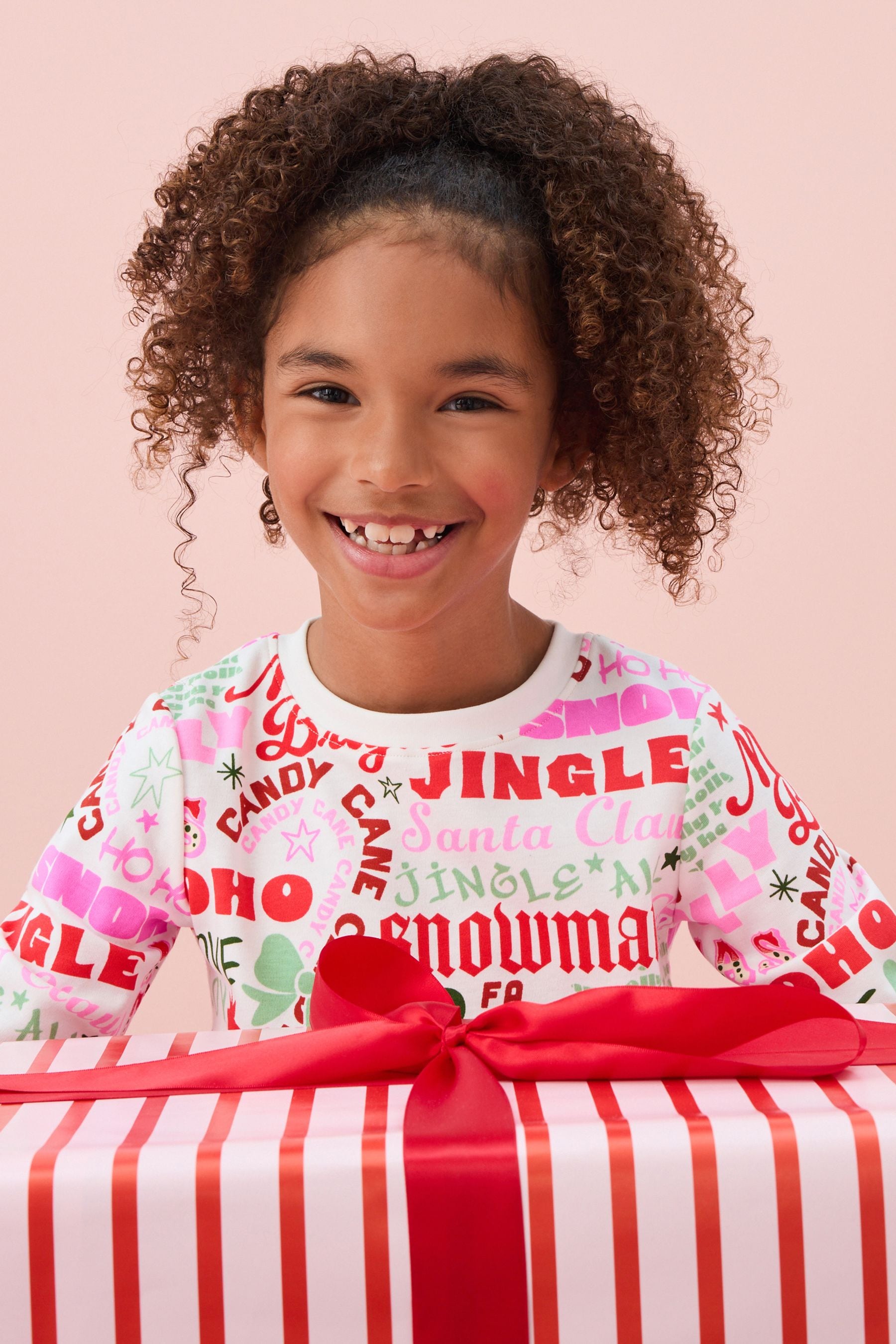 White/Pink Typography Christmas Pyjamas (9mths-16yrs)