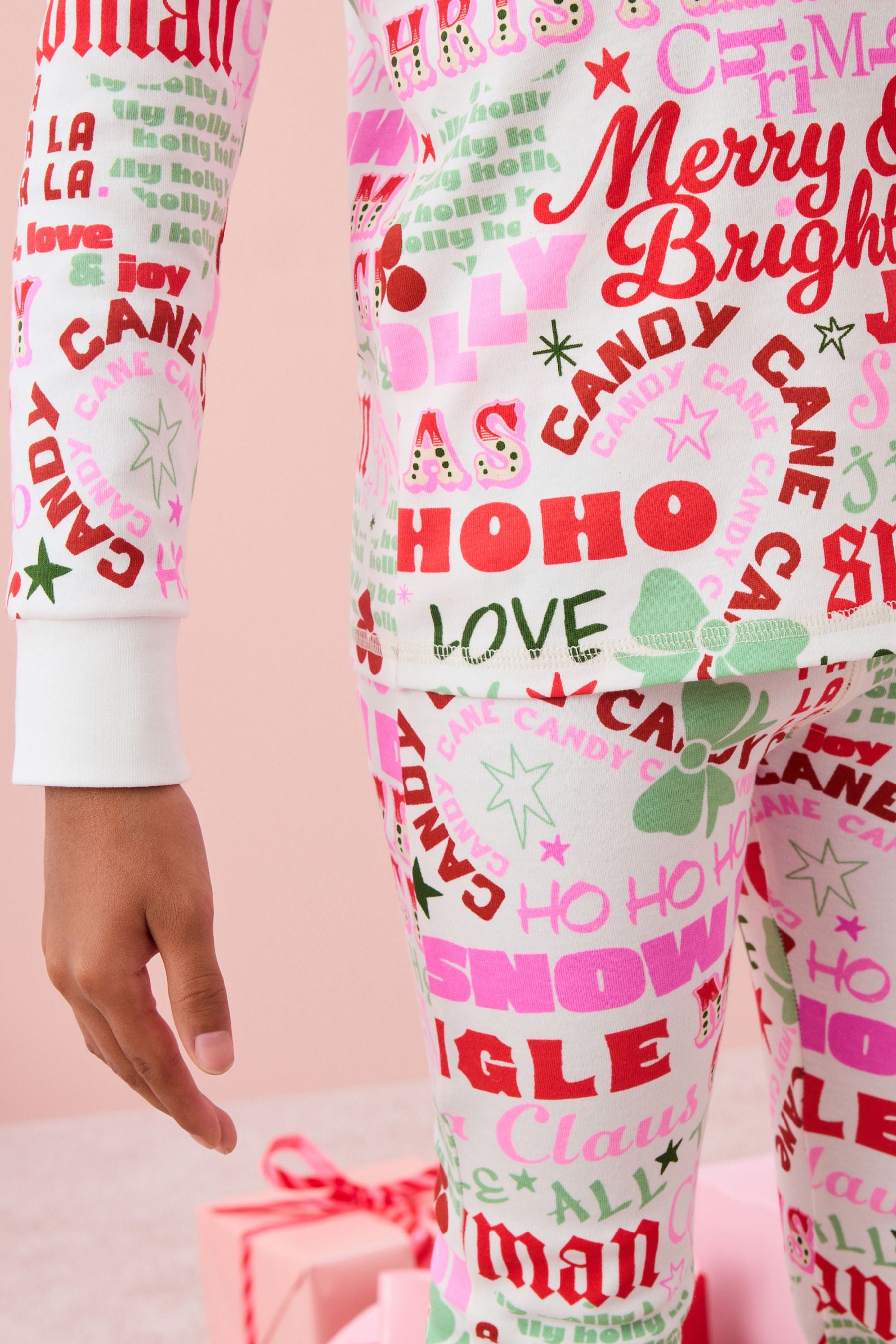 White/Pink Typography Christmas Pyjamas (9mths-16yrs)