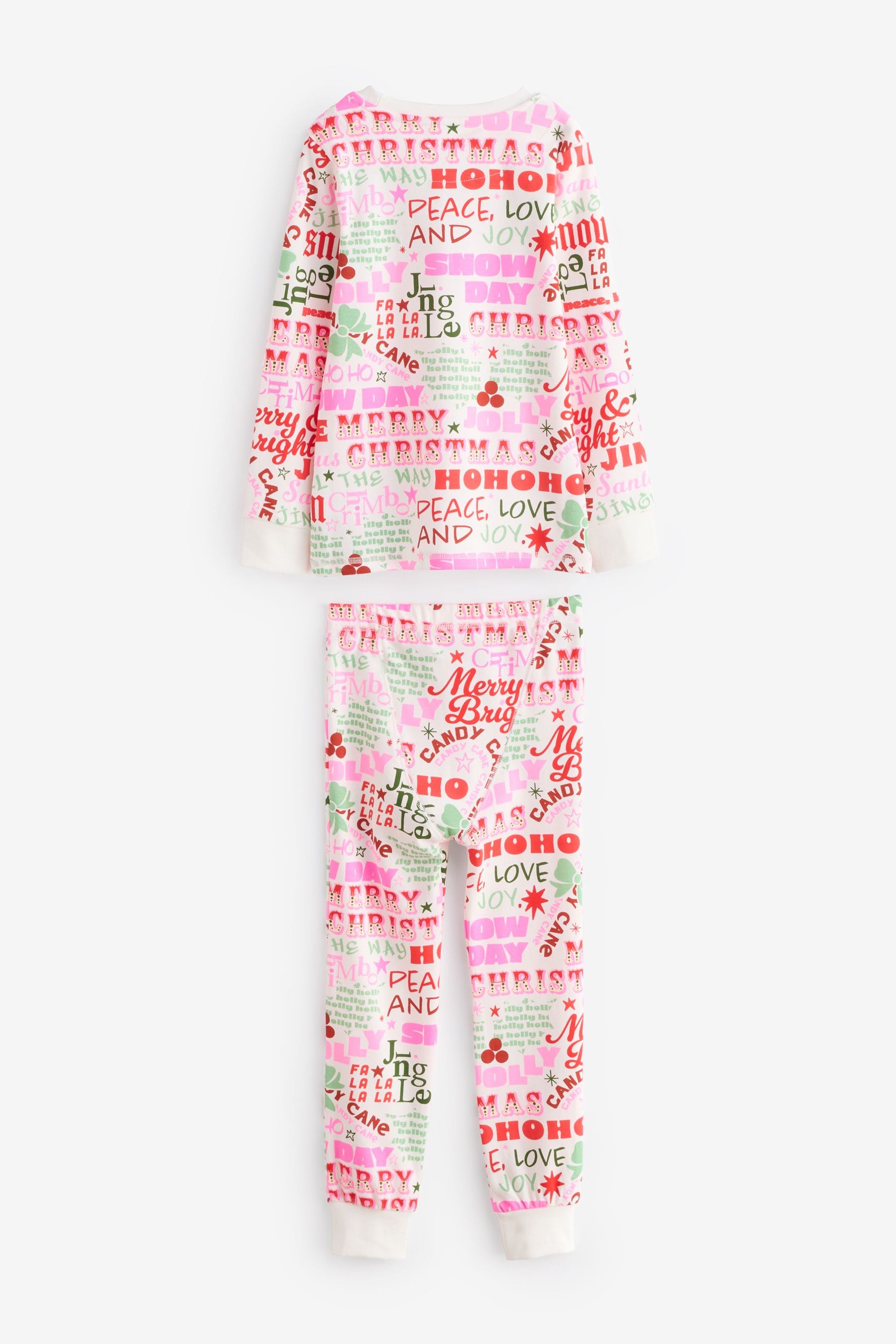 White/Pink Typography 100% Cotton Christmas Jogger Pyjamas (9mths-16yrs)